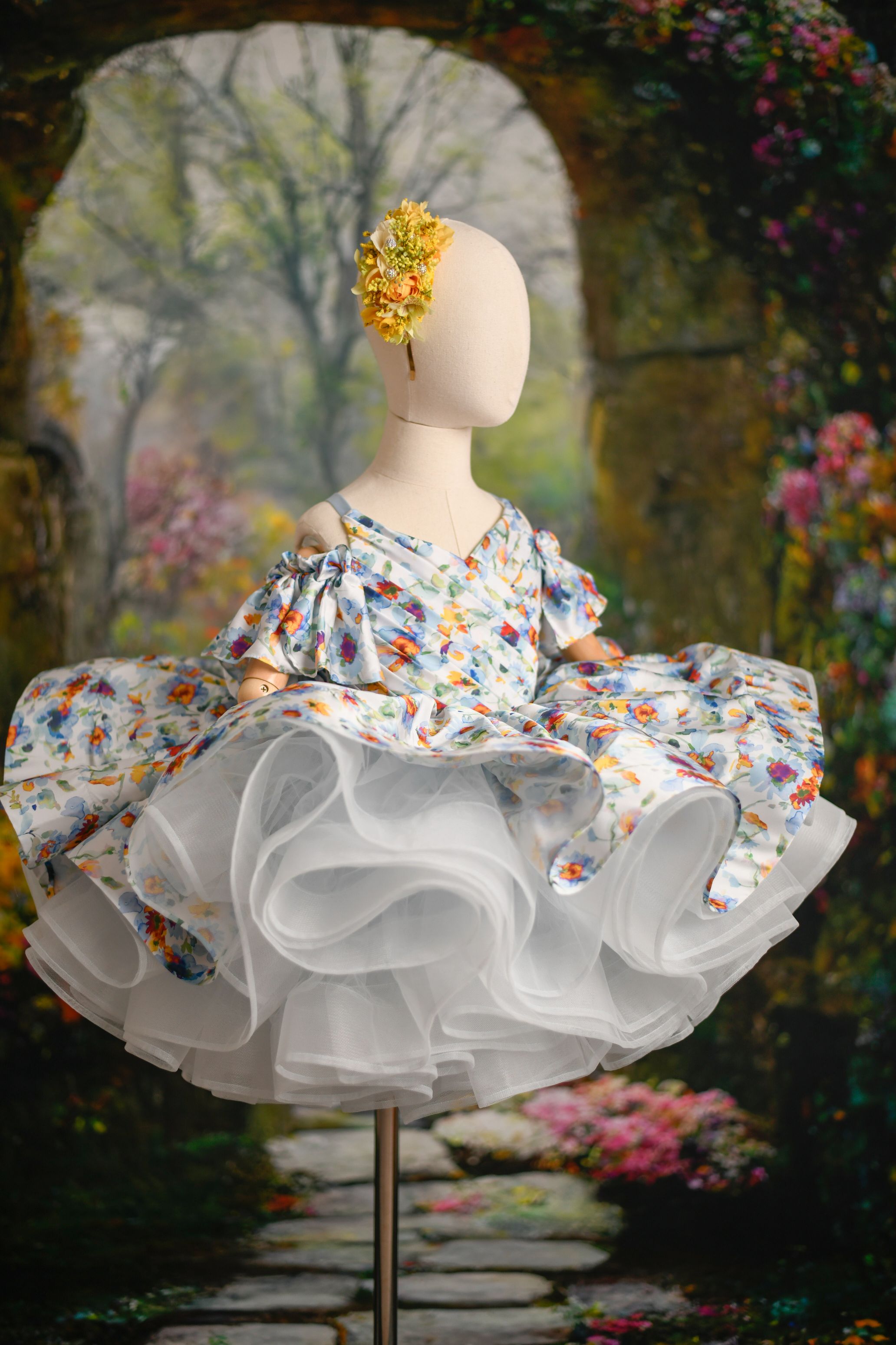 Rts "Watercolor Posy" petal Length Dress ( 5 Year - 6 Year)