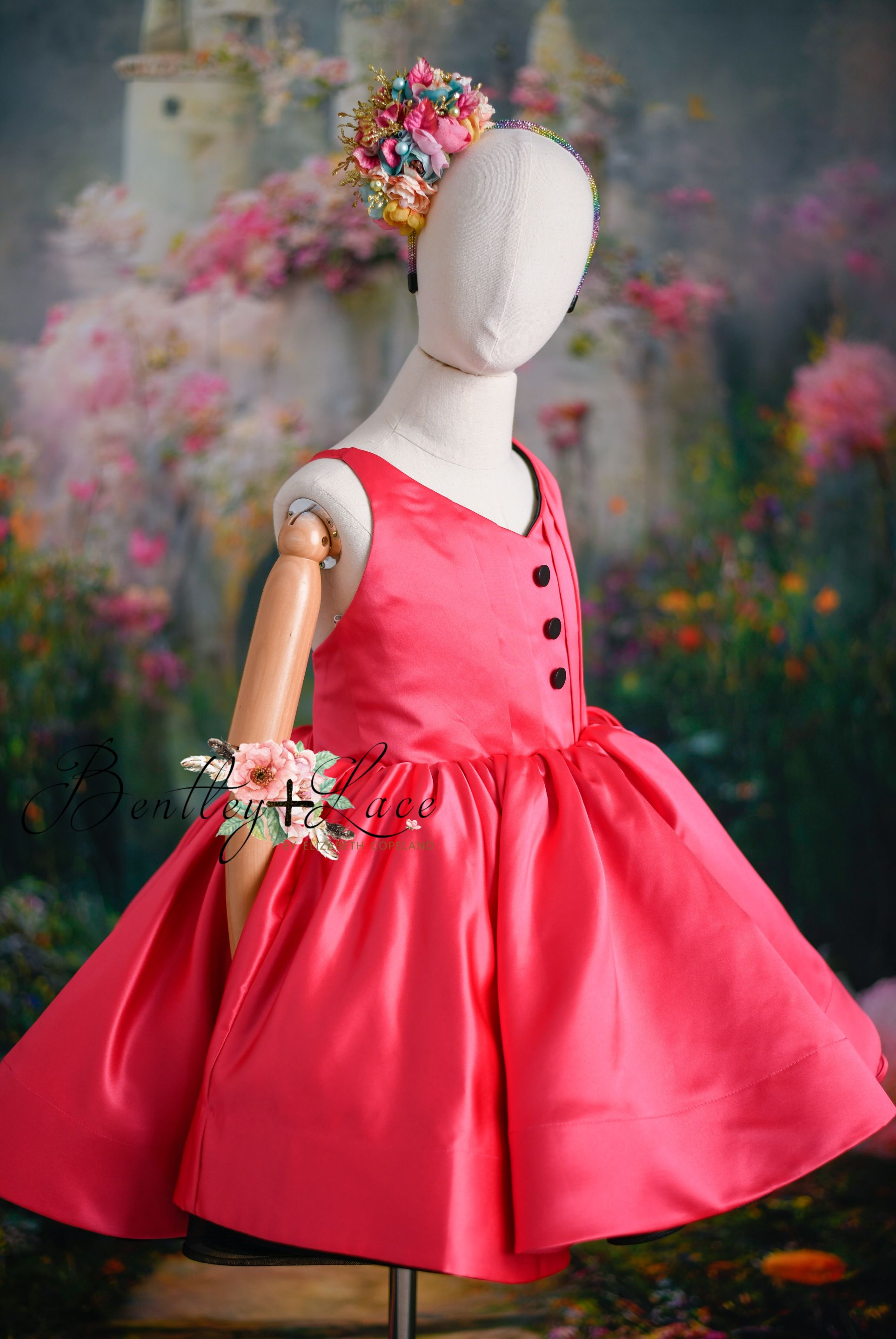 two dresses in One RETIRED RENTAL NEW CONDITION Reversible "Dolly" Pink/black  Petal  Length Dress ( 7 year- 8 year)