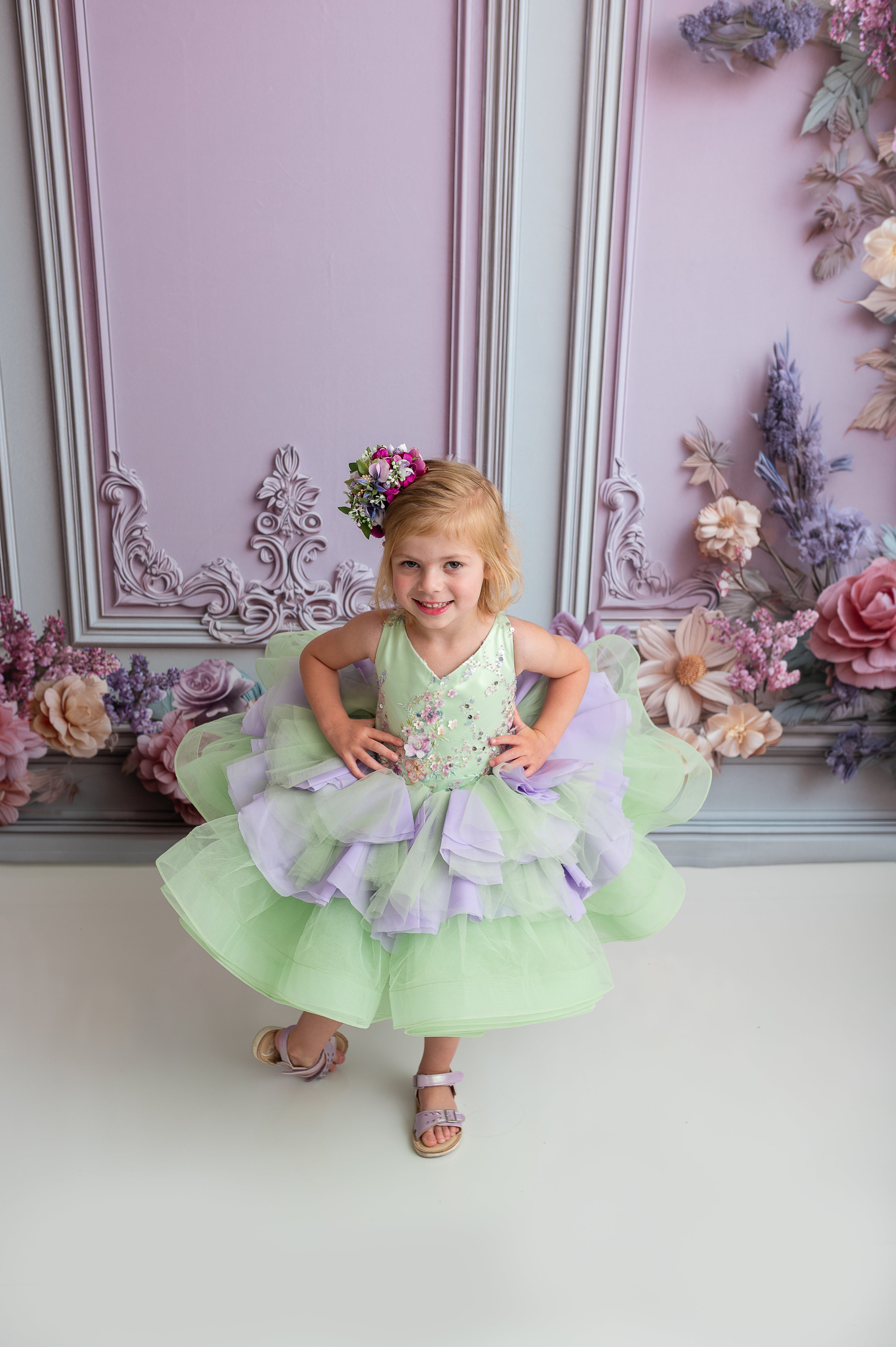 "Meadow Mist " - Petal length dress ( 4 Year - Petite 7)