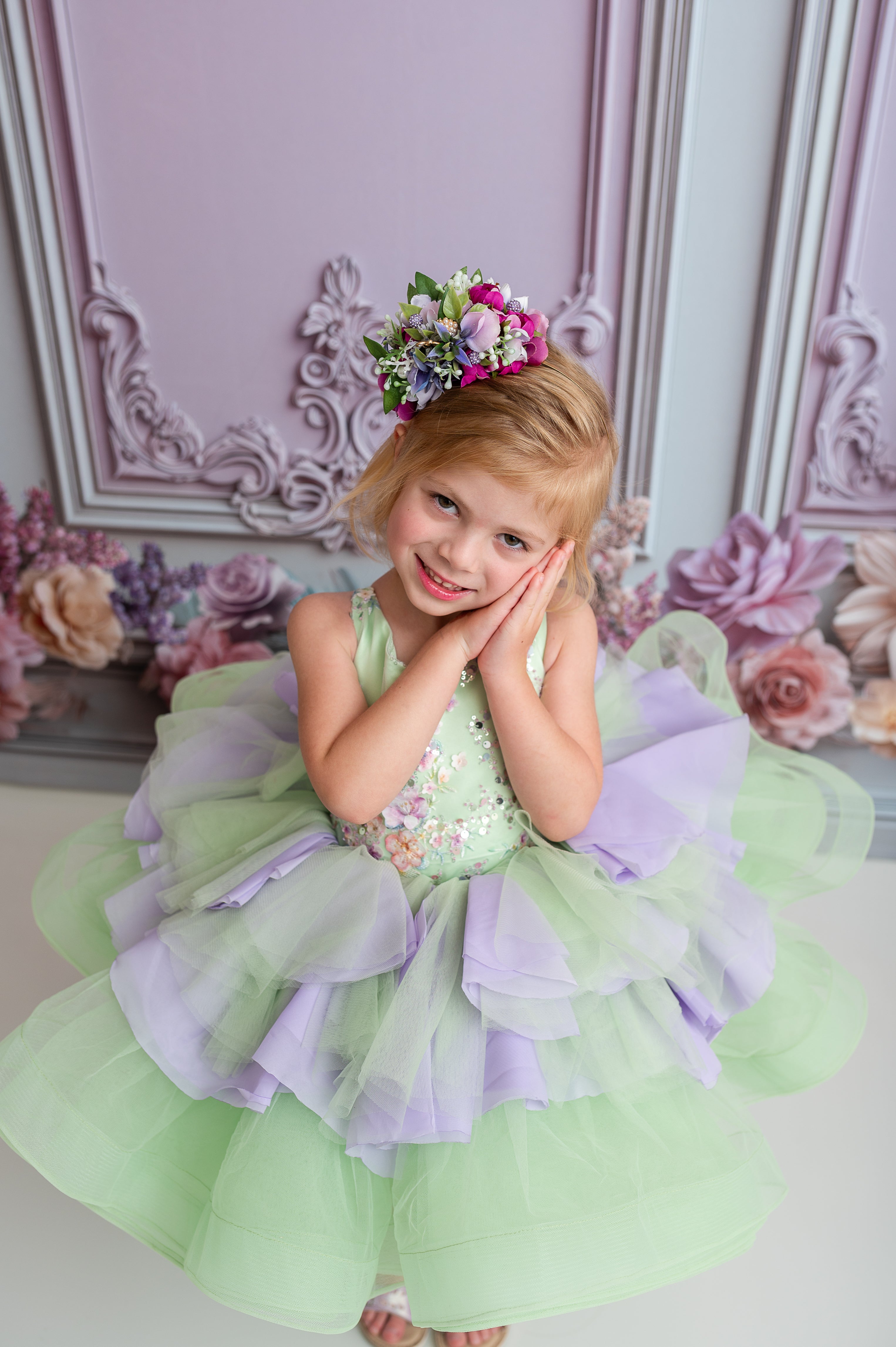 "Meadow Mist " - Petal length dress ( 4 Year - Petite 7)