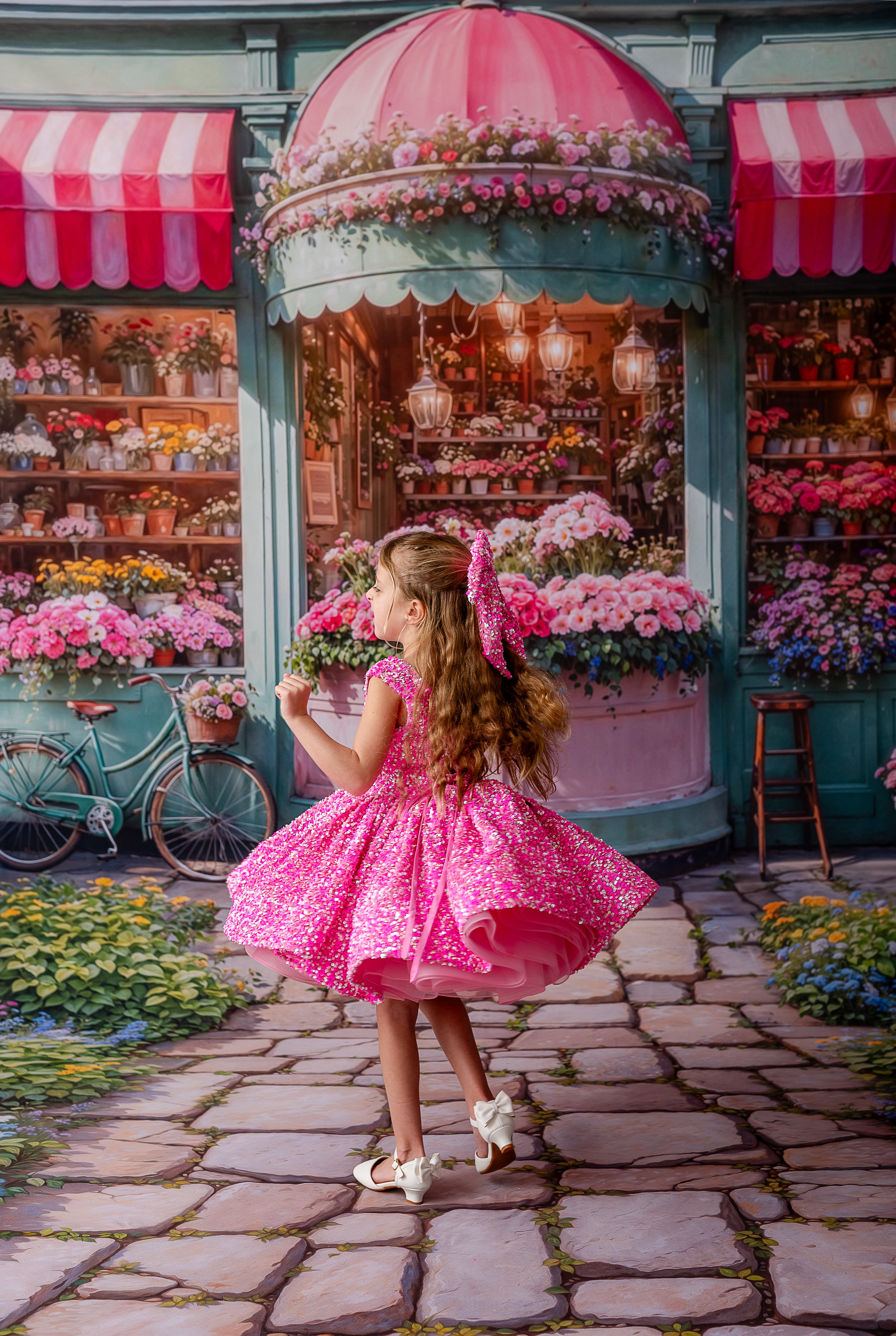 Stunning petal-length gown with a mix of sparkle, lace, and timeless charm.