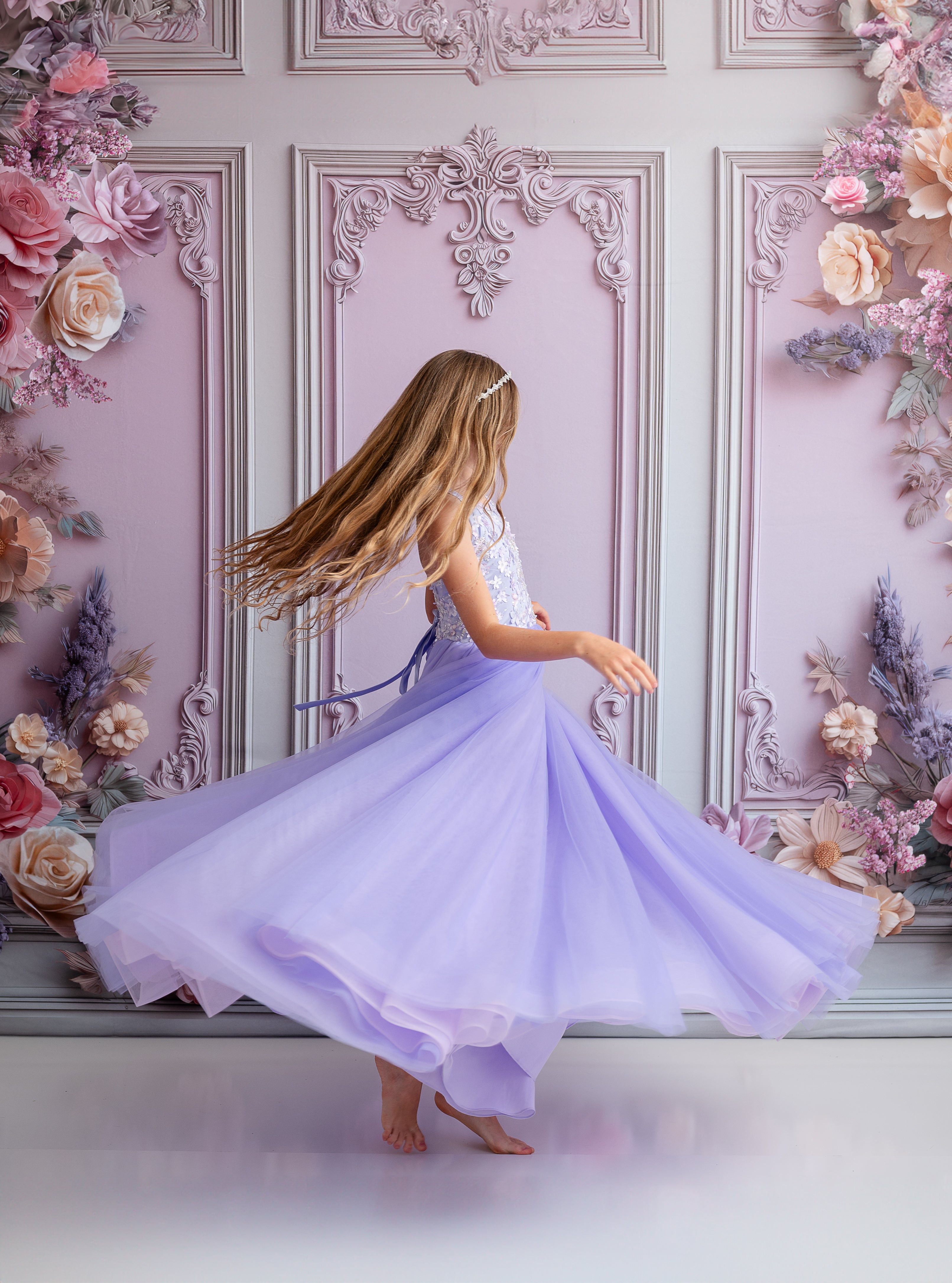 "Orchid Radiance"- Floor length gown + Cape (10 year- 13 year)