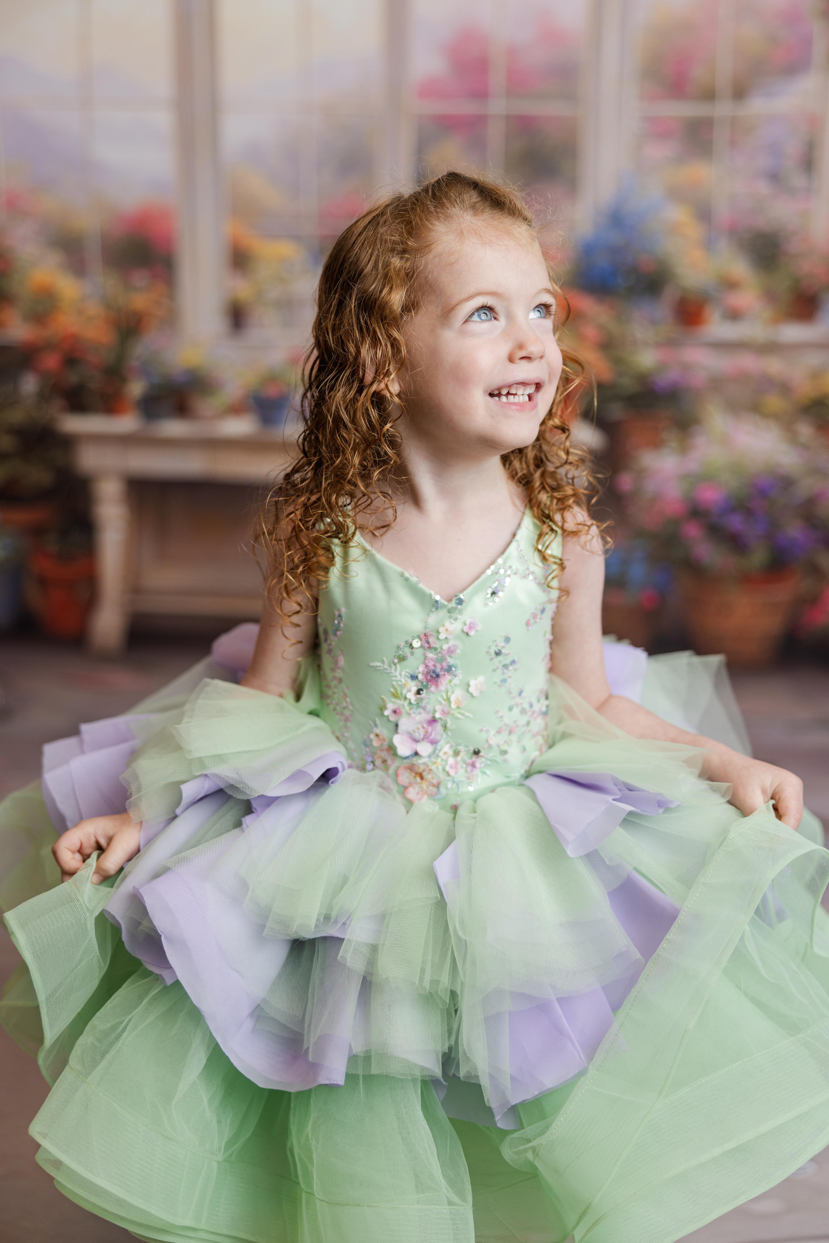 "Meadow Mist " - Petal length dress ( 4 Year - Petite 7)