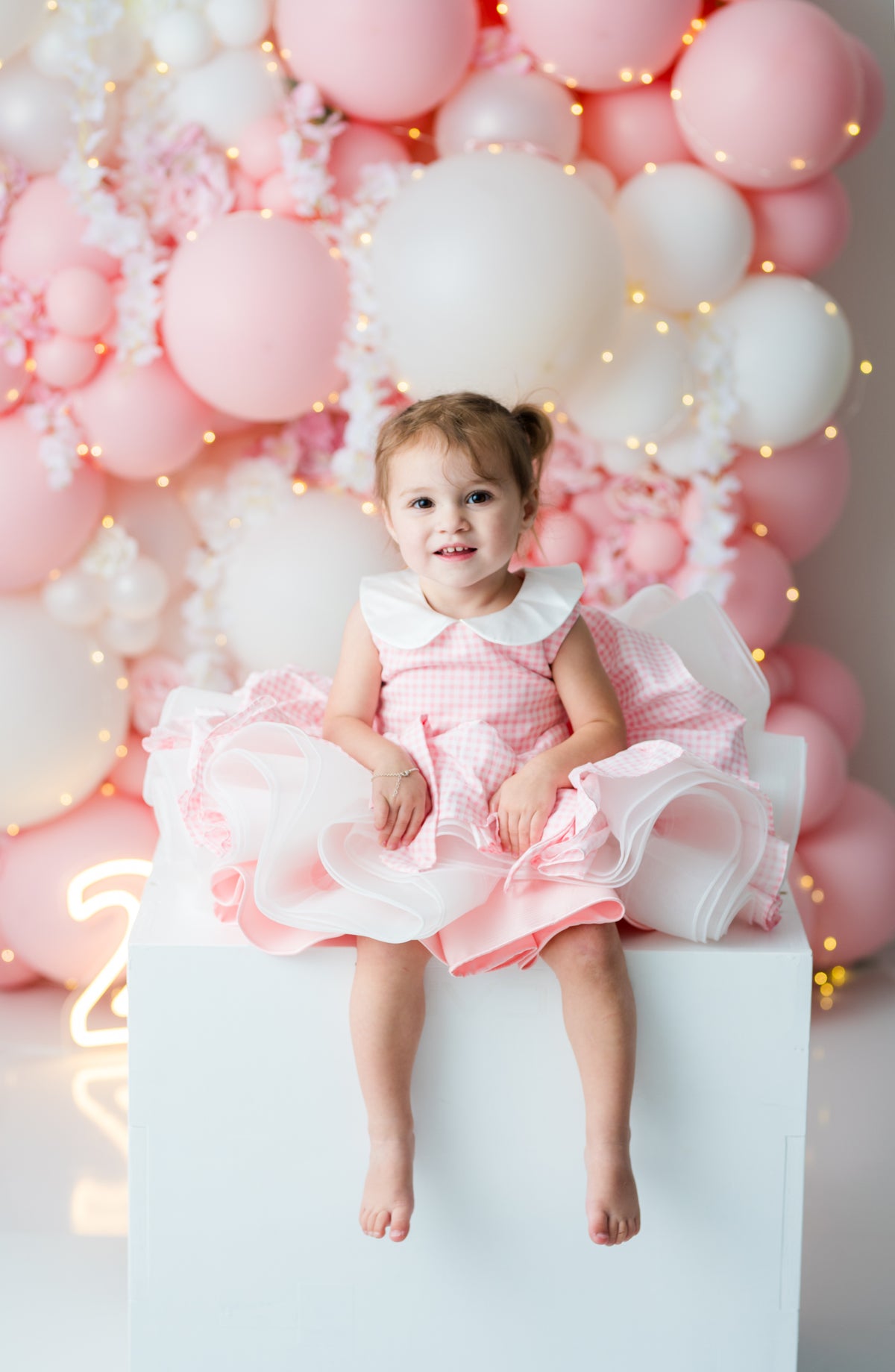 The Rosalie | Pink Gingham Bow Reversible Twirl Dress Rental | Fits 2Y-4Y