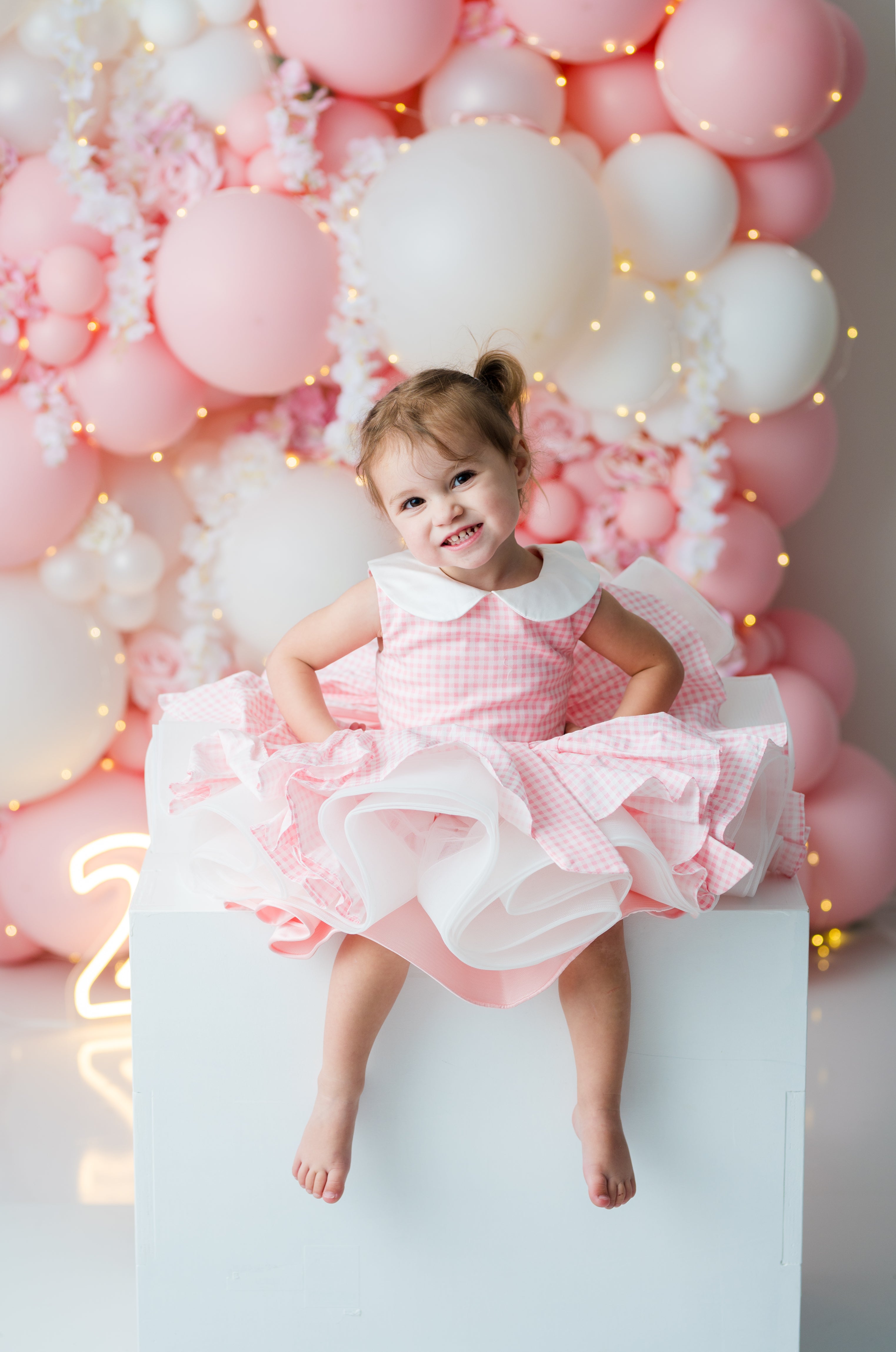 The Rosalie reversible pink dress for birthdays portraits and special occasions
