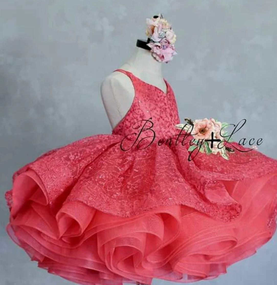 REMNANT Red sparkles short dress, can be upgraded as shown- detachable skirt is extra