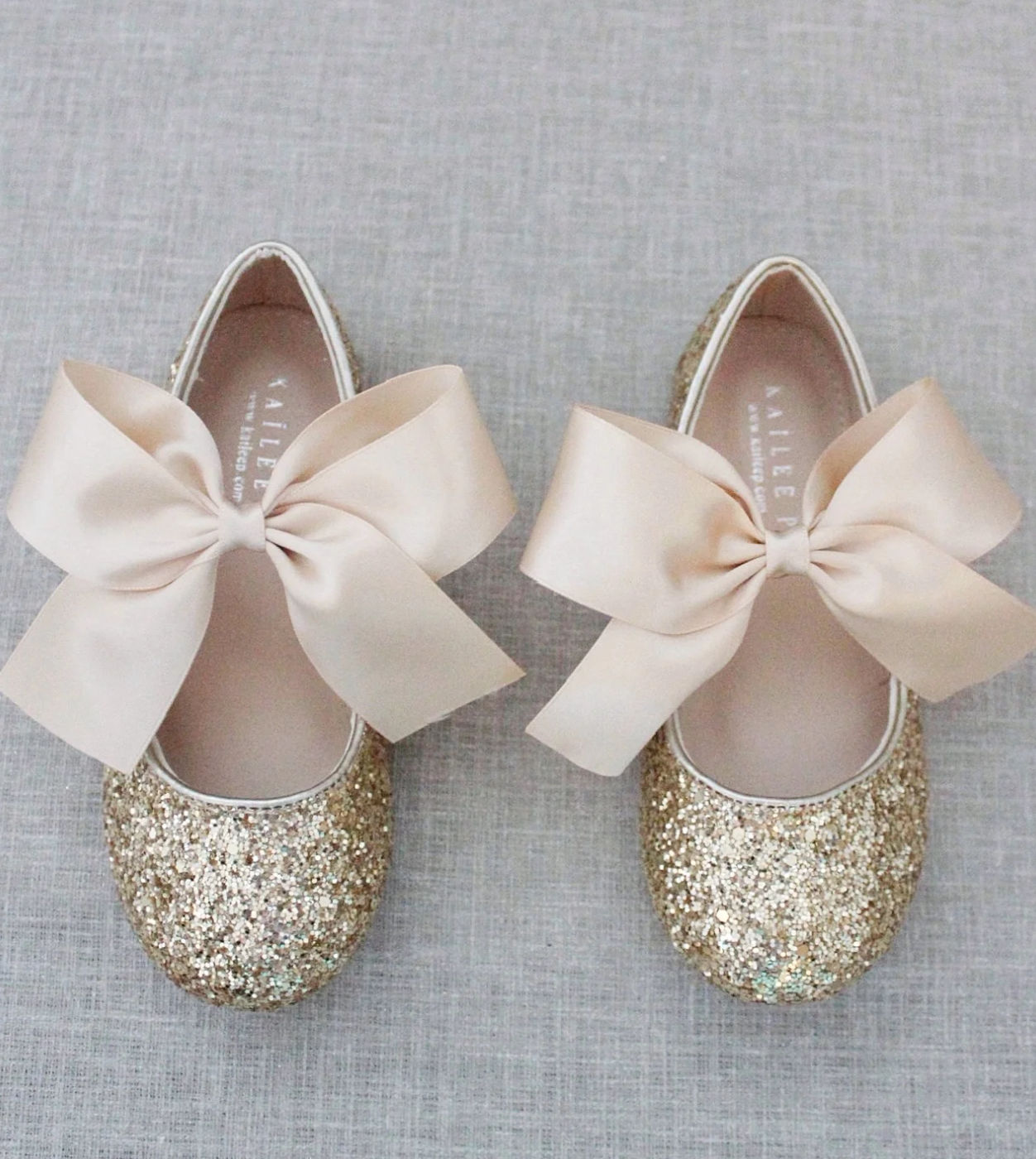 "Gold Glitter" -Maryjane Flats with Satin Bow size 10 Toddler