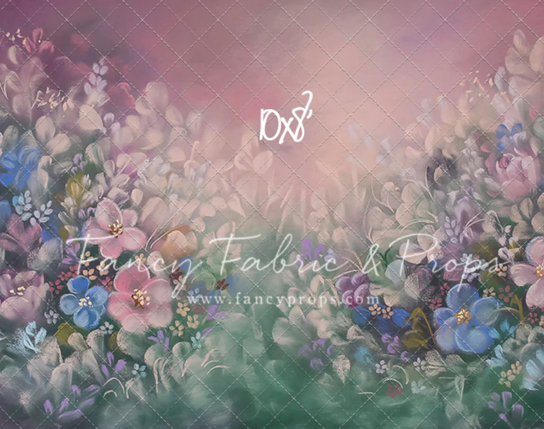 A soft, floral backdrop featuring a spring meadow with delicate flowers and greenery, perfect for enhancing photography sessions with a fresh, natural vibe.