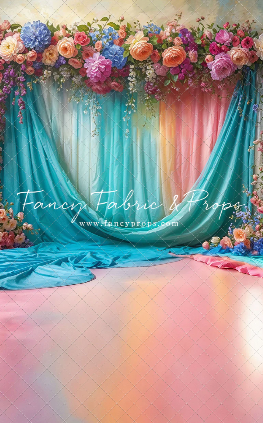 vibrant rainbow epoxy floor with a sweep option, perfect for colorful and creative photography sessions, offering a smooth, glossy surface for striking images.