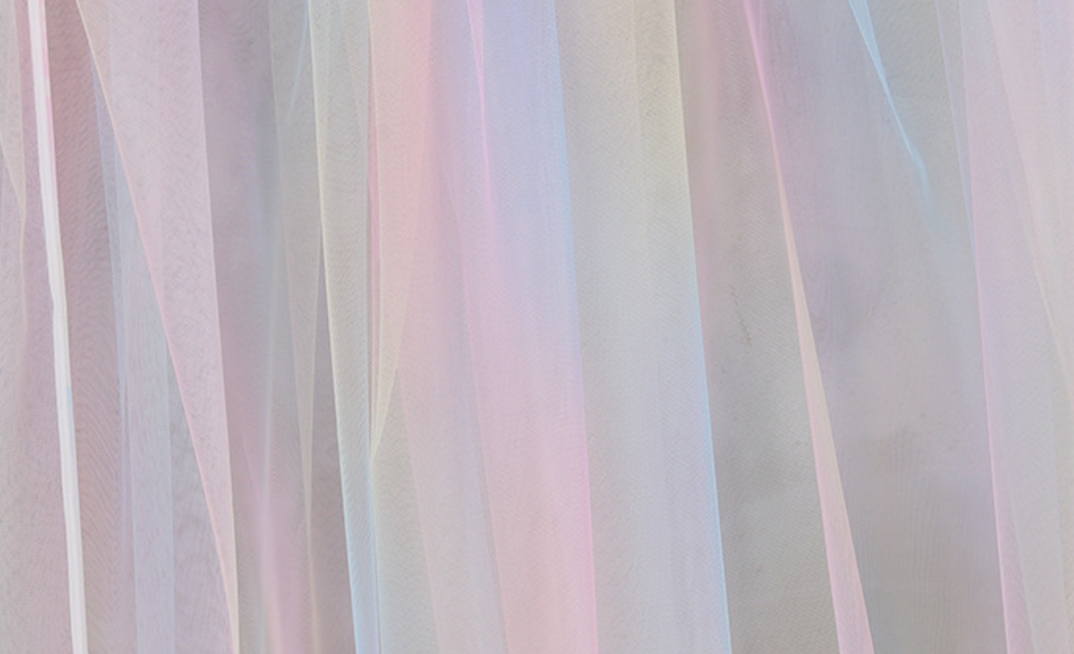 Customizable pastel rainbow gown featuring detachable tulle sleeves and a flattering silhouette.