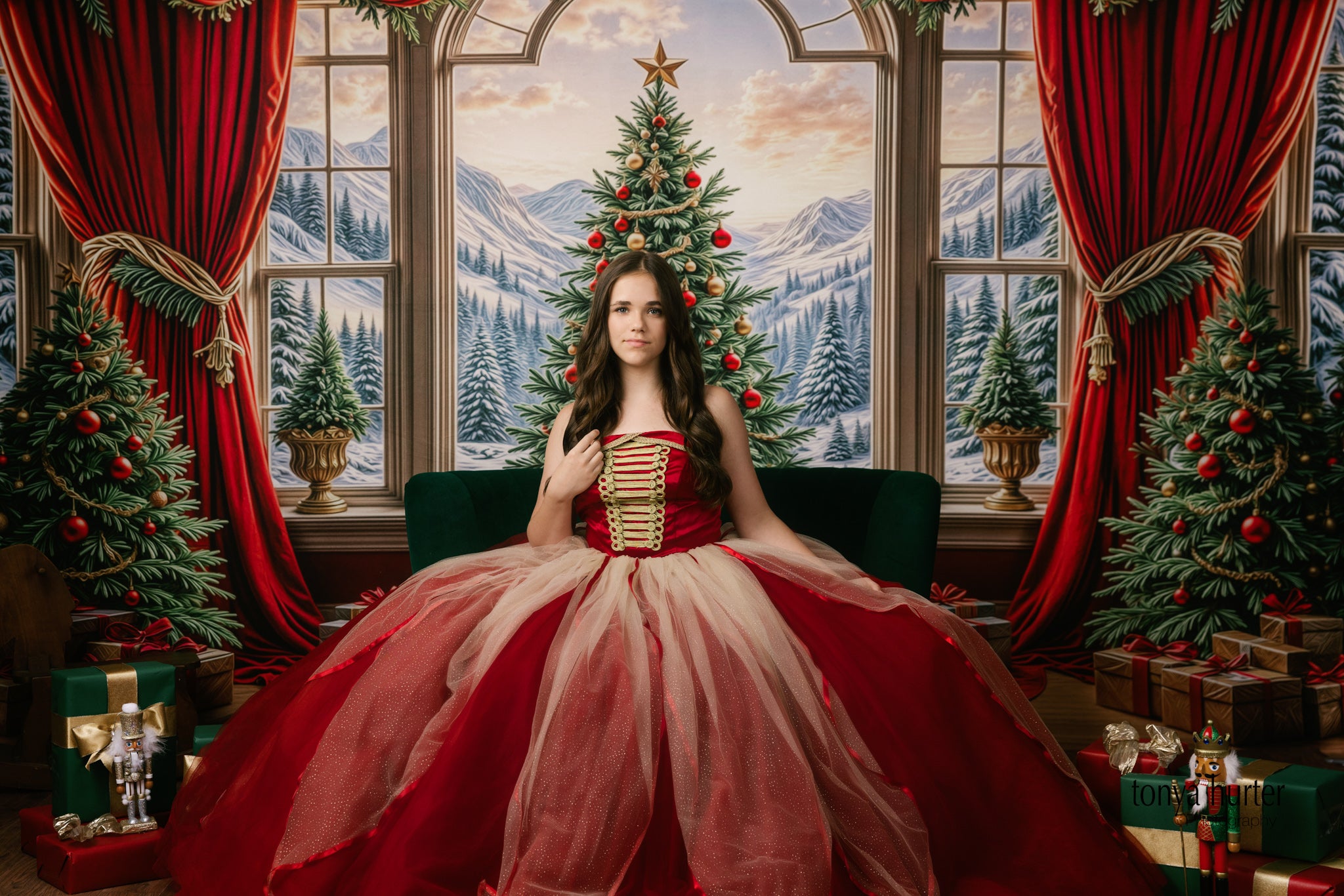 Portrait of teen styled in Nutcracker Ballet Princess couture gown