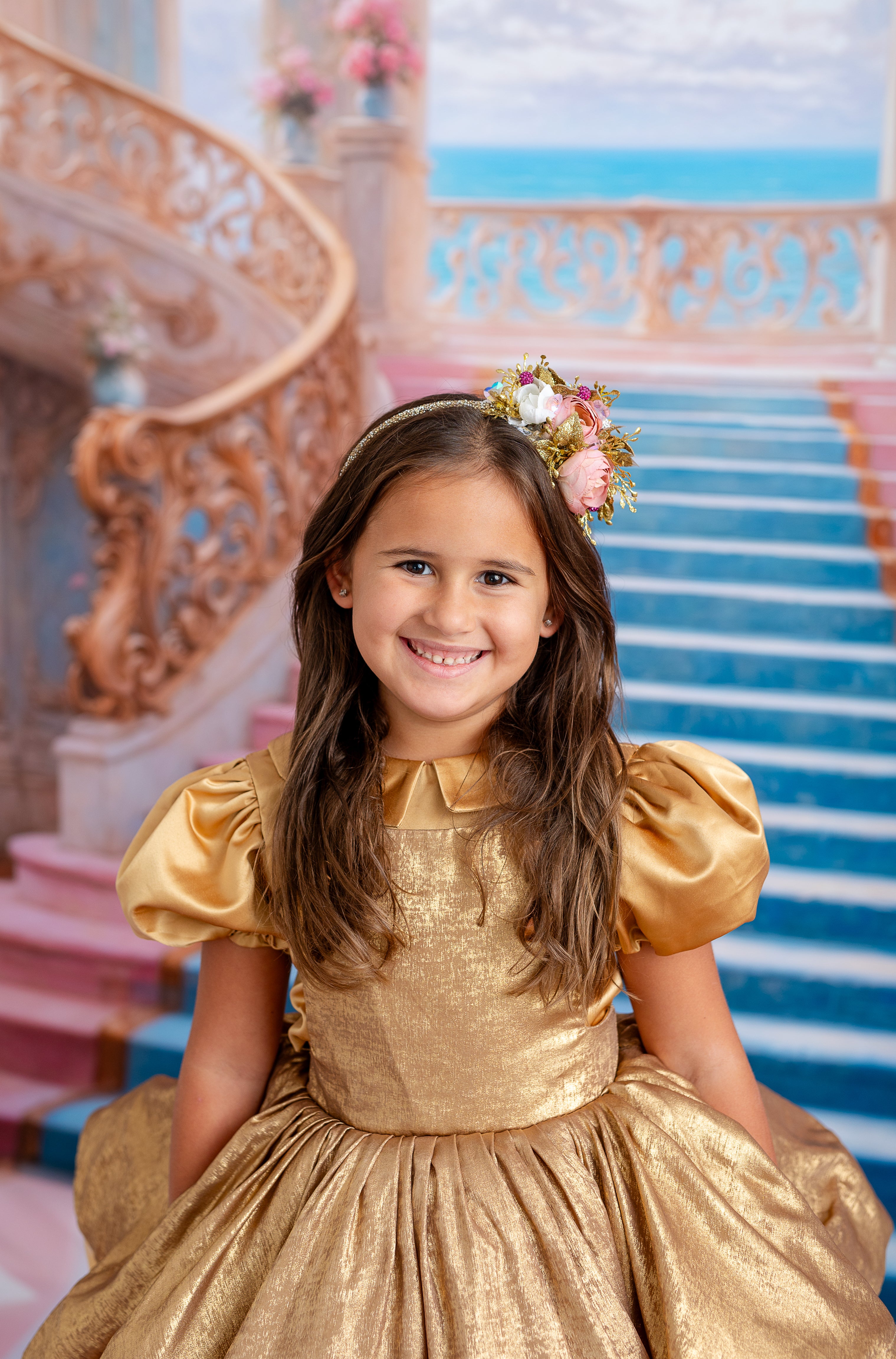 Golden Belle Vintage-Inspired Dress Petal-apron dress, detachable bodice, cape - Red (5-7 year)