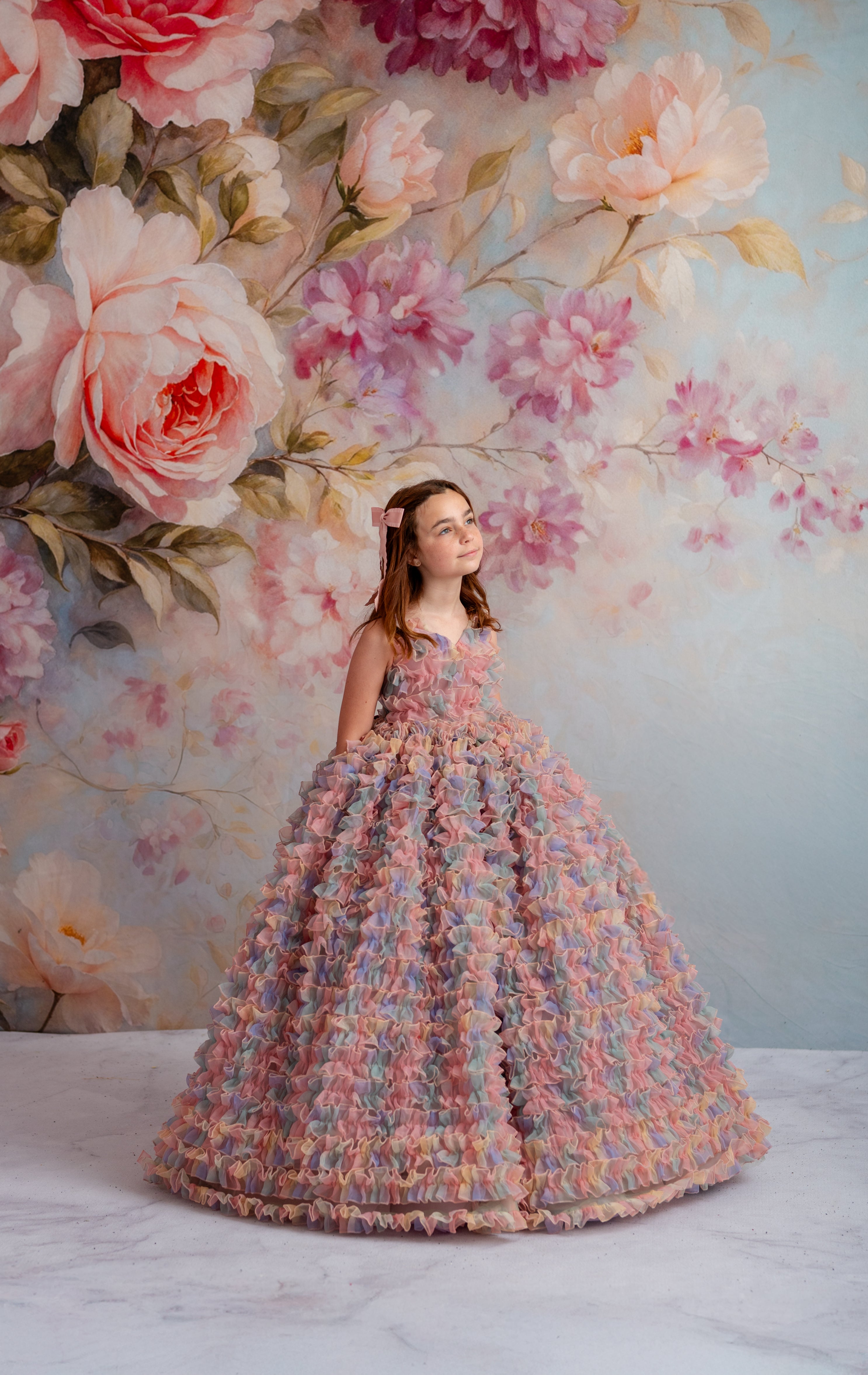 LolliLuxe Convertible Gown – Floor-Length Ruffle Dress with Detachable Bodice & Bow | Girls (7Year–Petite 8 Year)