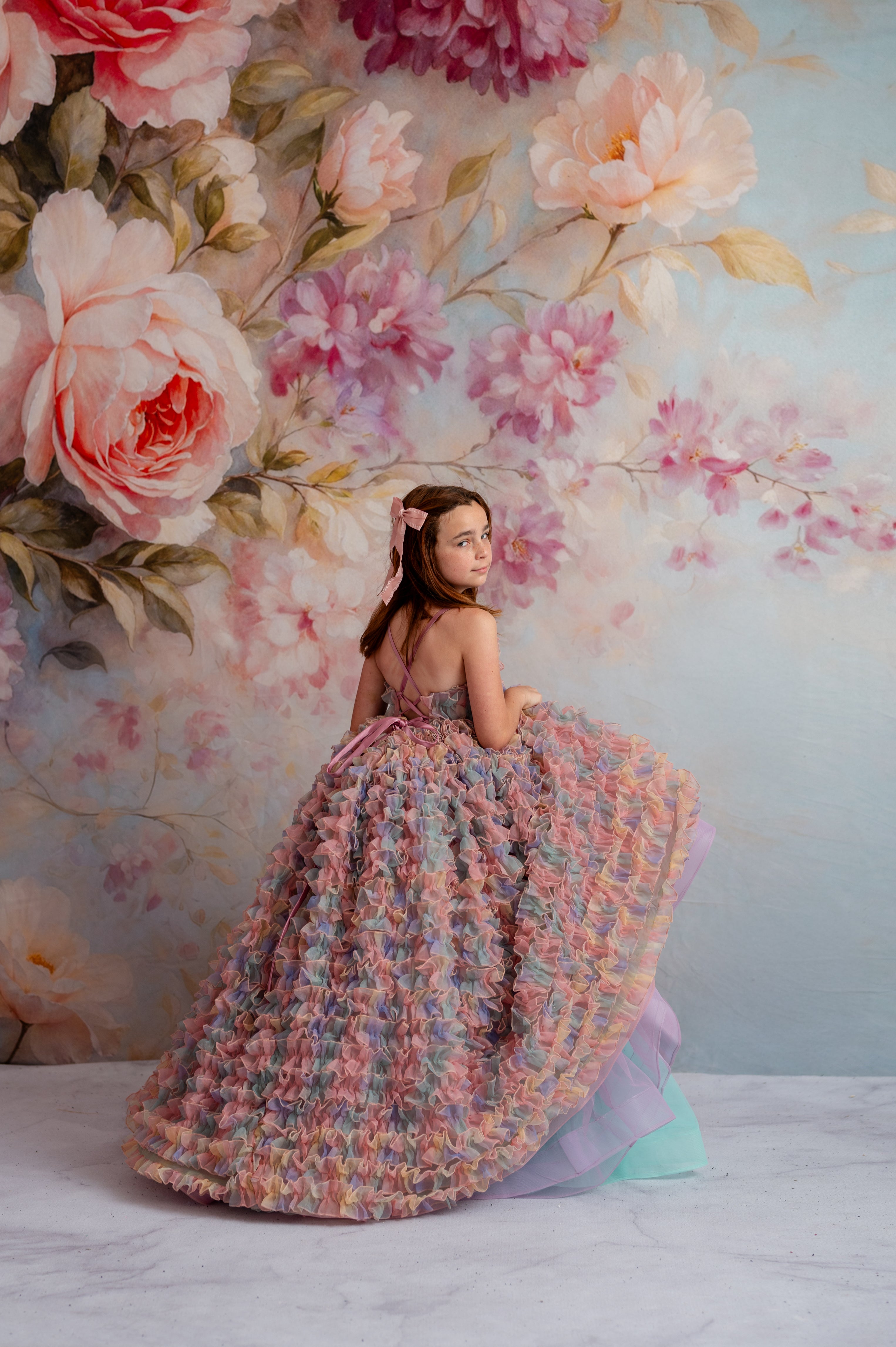 LolliLuxe Convertible Gown – Floor-Length Ruffle Dress with Detachable Bodice & Bow | Girls (7Year–Petite 8 Year)