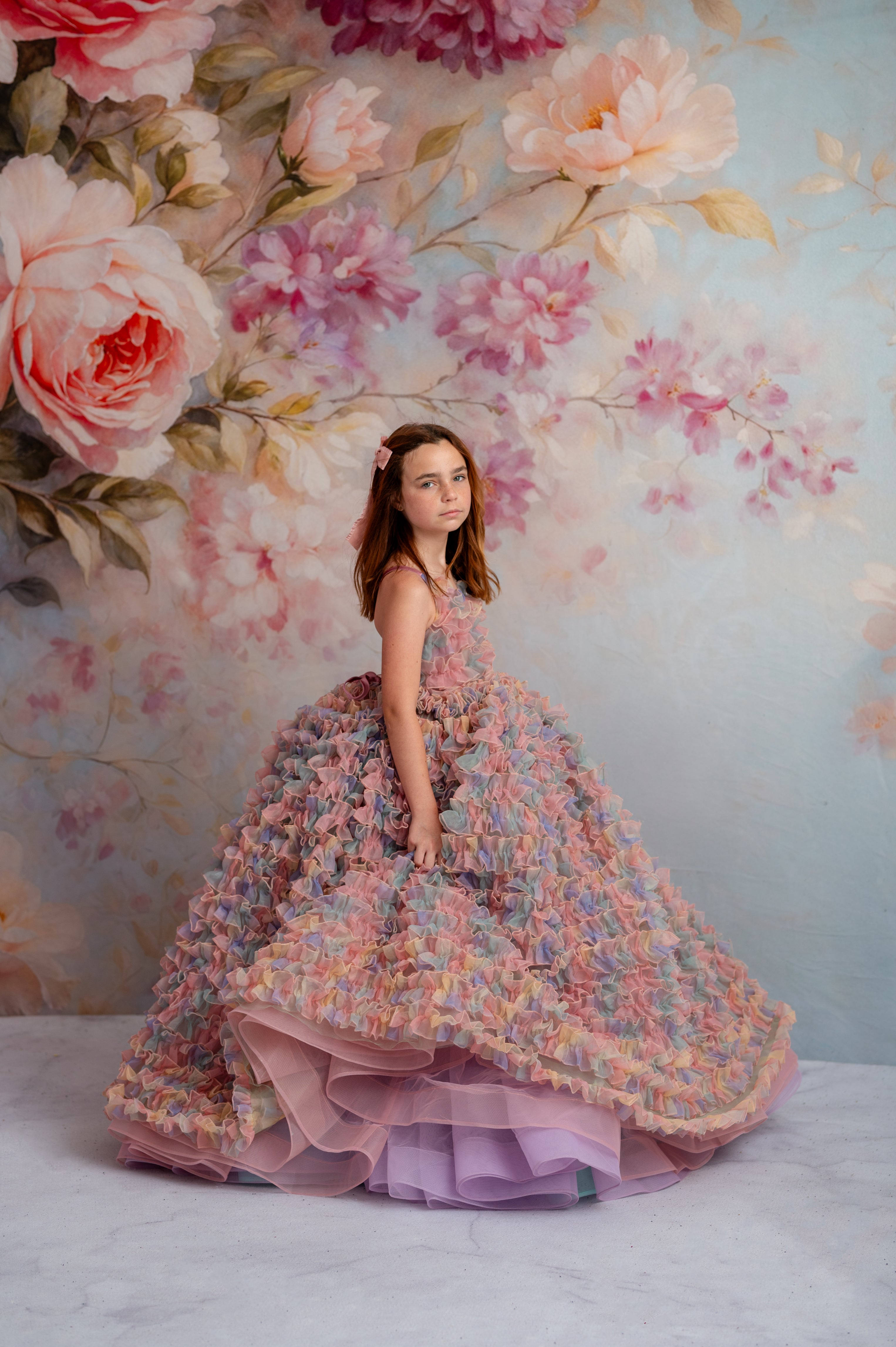 LolliLuxe Convertible Gown – Floor-Length Ruffle Dress with Detachable Bodice & Bow | Girls (7Year–Petite 8 Year)