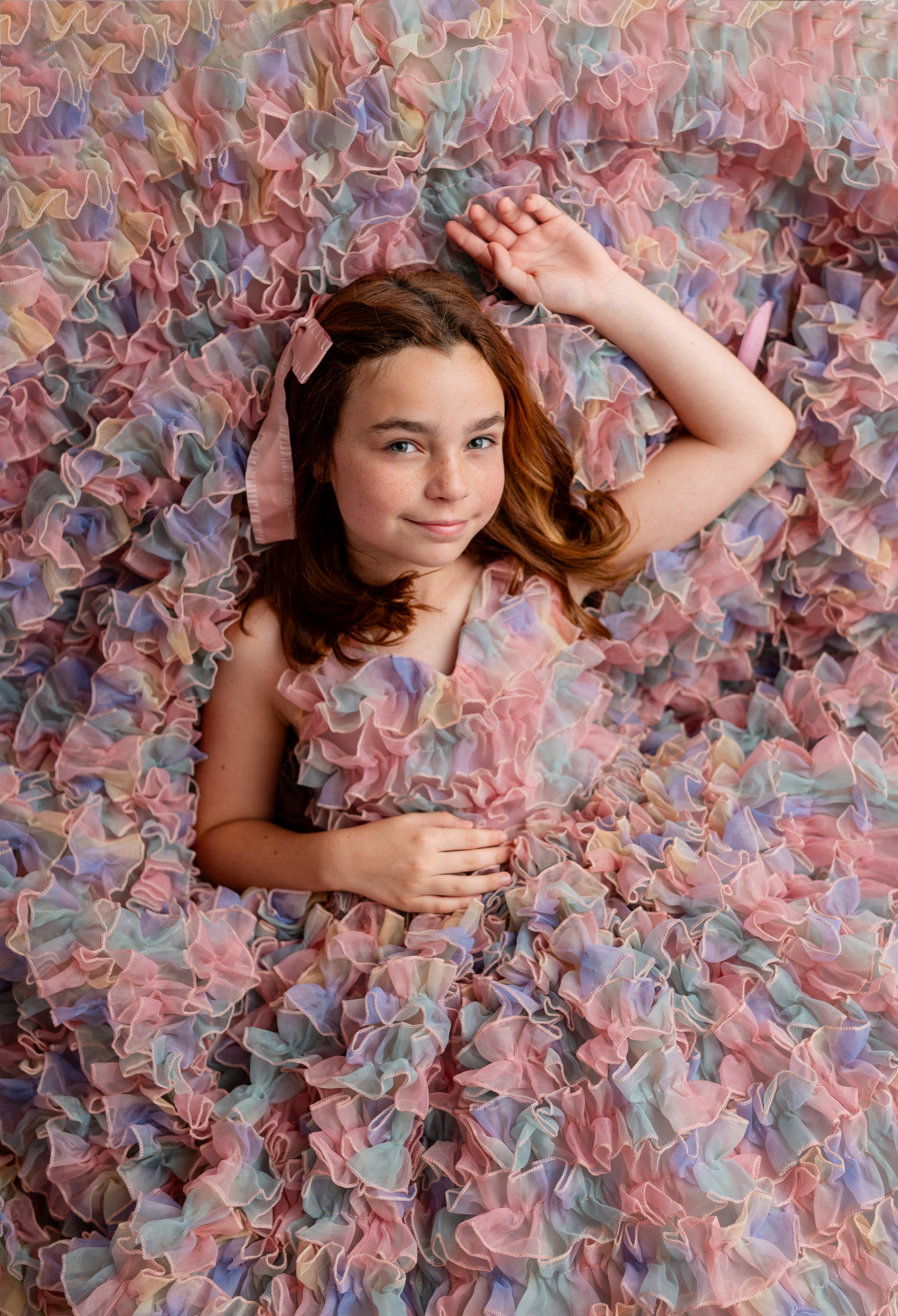 LolliLuxe Convertible Gown – Floor-Length Ruffle Dress with Detachable Bodice & Bow | Girls (7Year–Petite 8 Year)