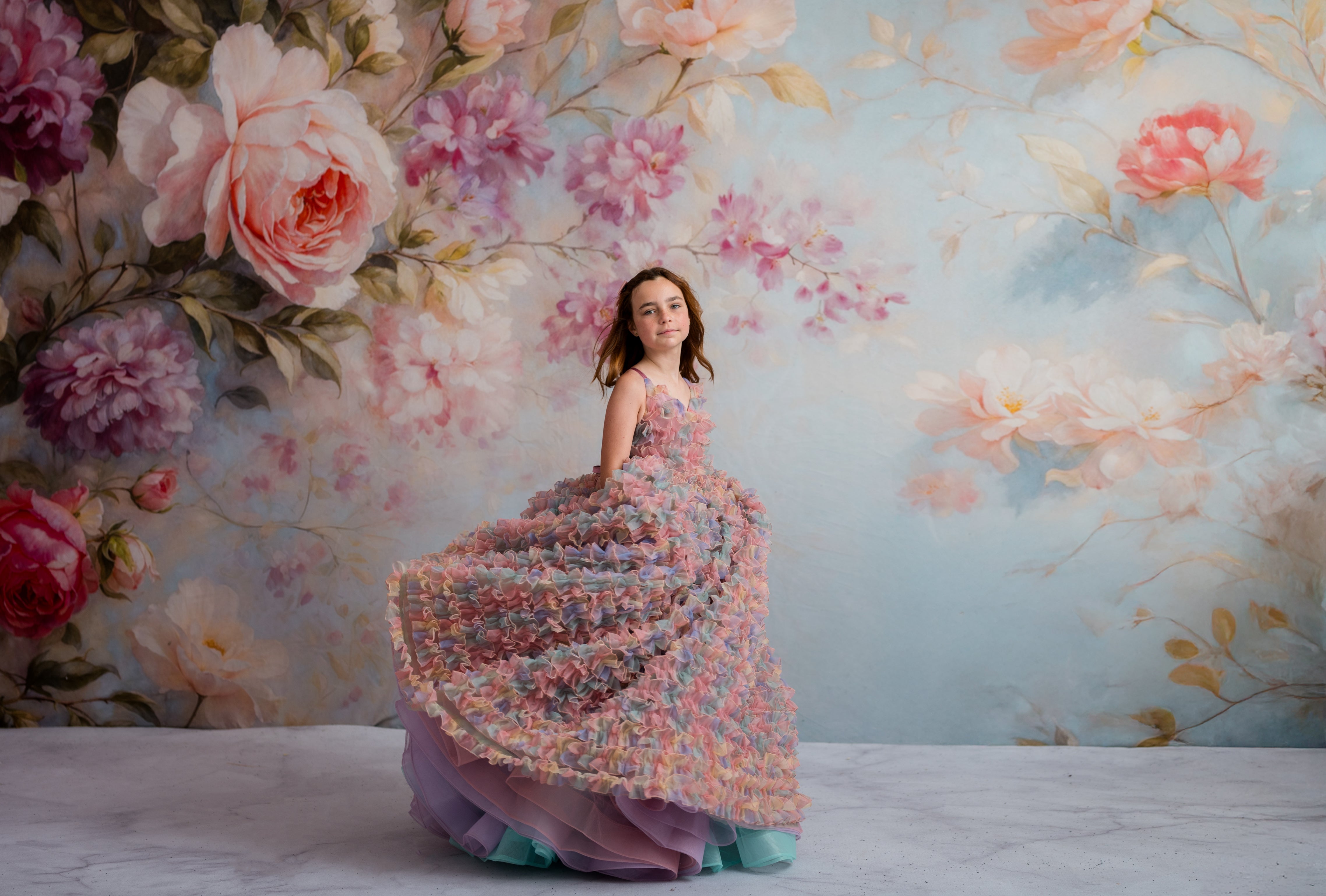 LolliLuxe Convertible Gown – Floor-Length Ruffle Dress with Detachable Bodice & Bow | Girls (7Year–Petite 8 Year)