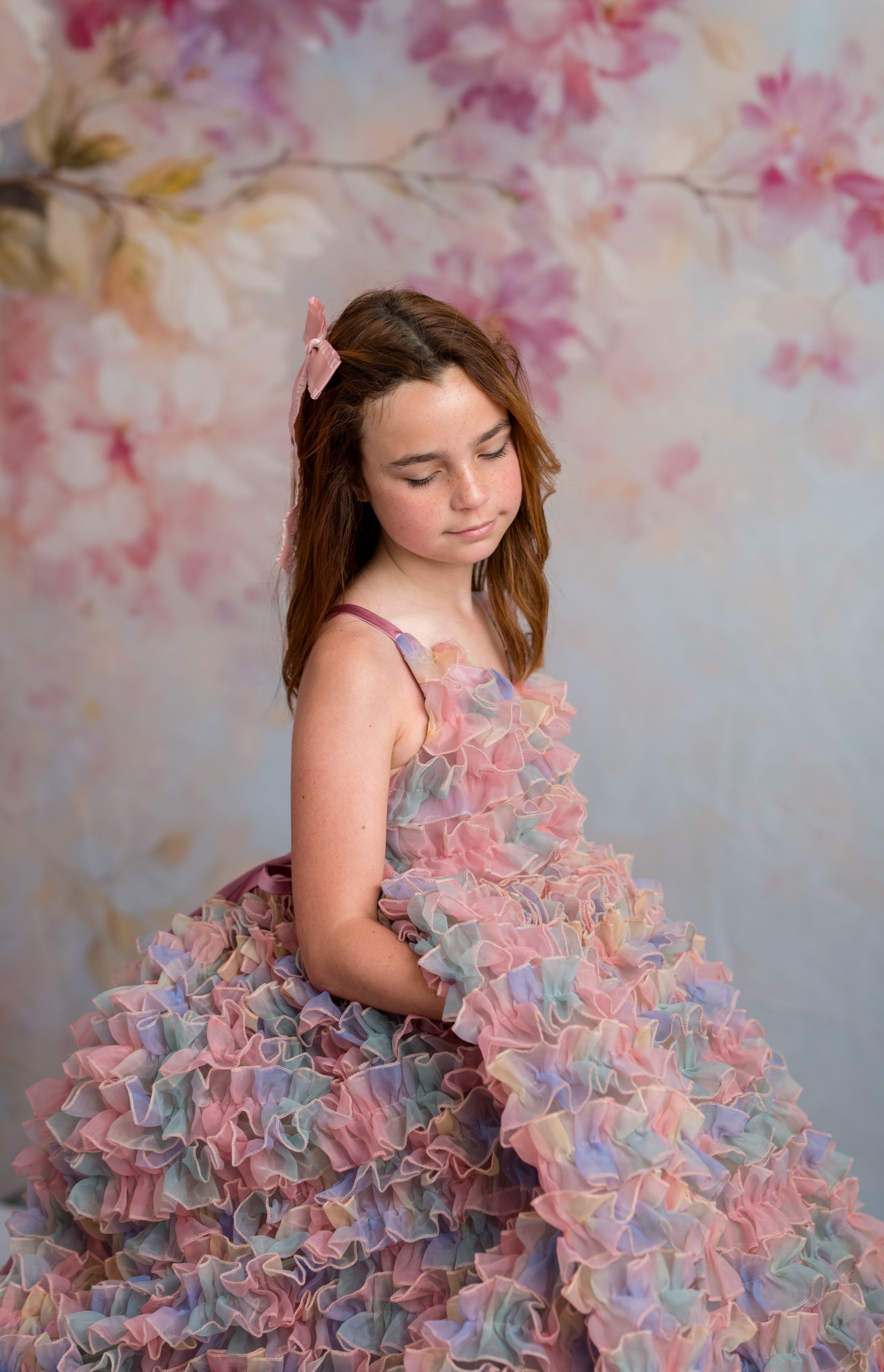 LolliLuxe Convertible Gown – Floor-Length Ruffle Dress with Detachable Bodice & Bow | Girls (7Year–Petite 8 Year)