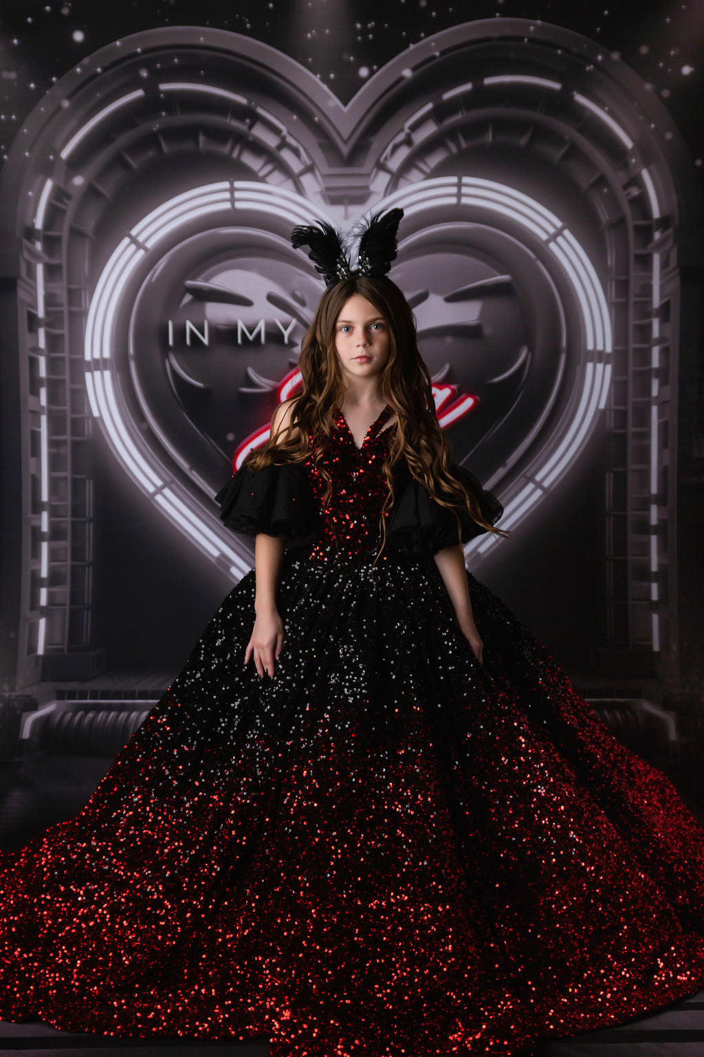 "Glam Statement" + detachable wristlets - Floor Length Gown - (8-10 year)