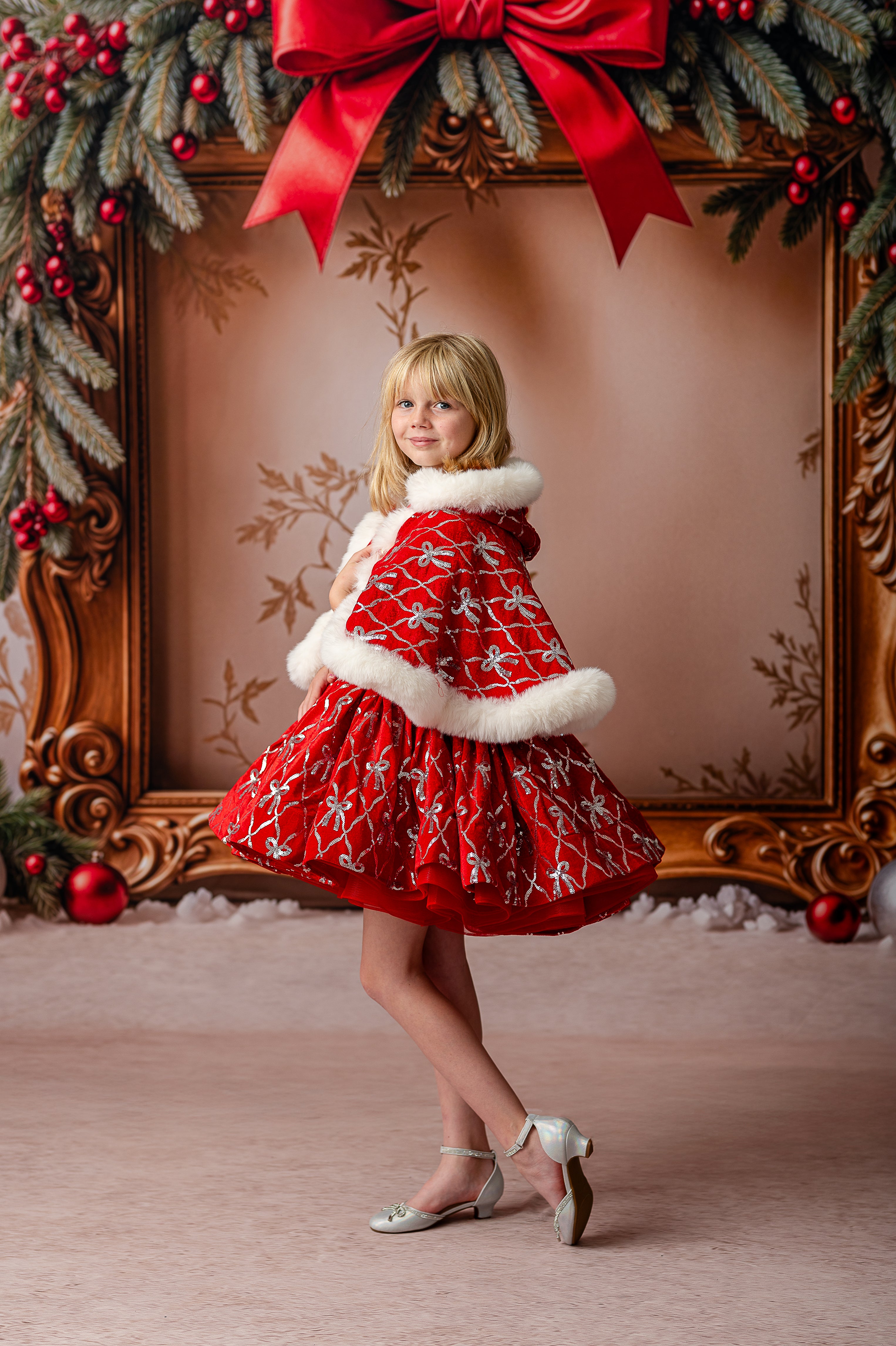 Velvet Whimsy Bows Dress + Hooded Cape -Pick color and fabric option. Editorial Dress, Couture Gown, Special Occasion Dress
