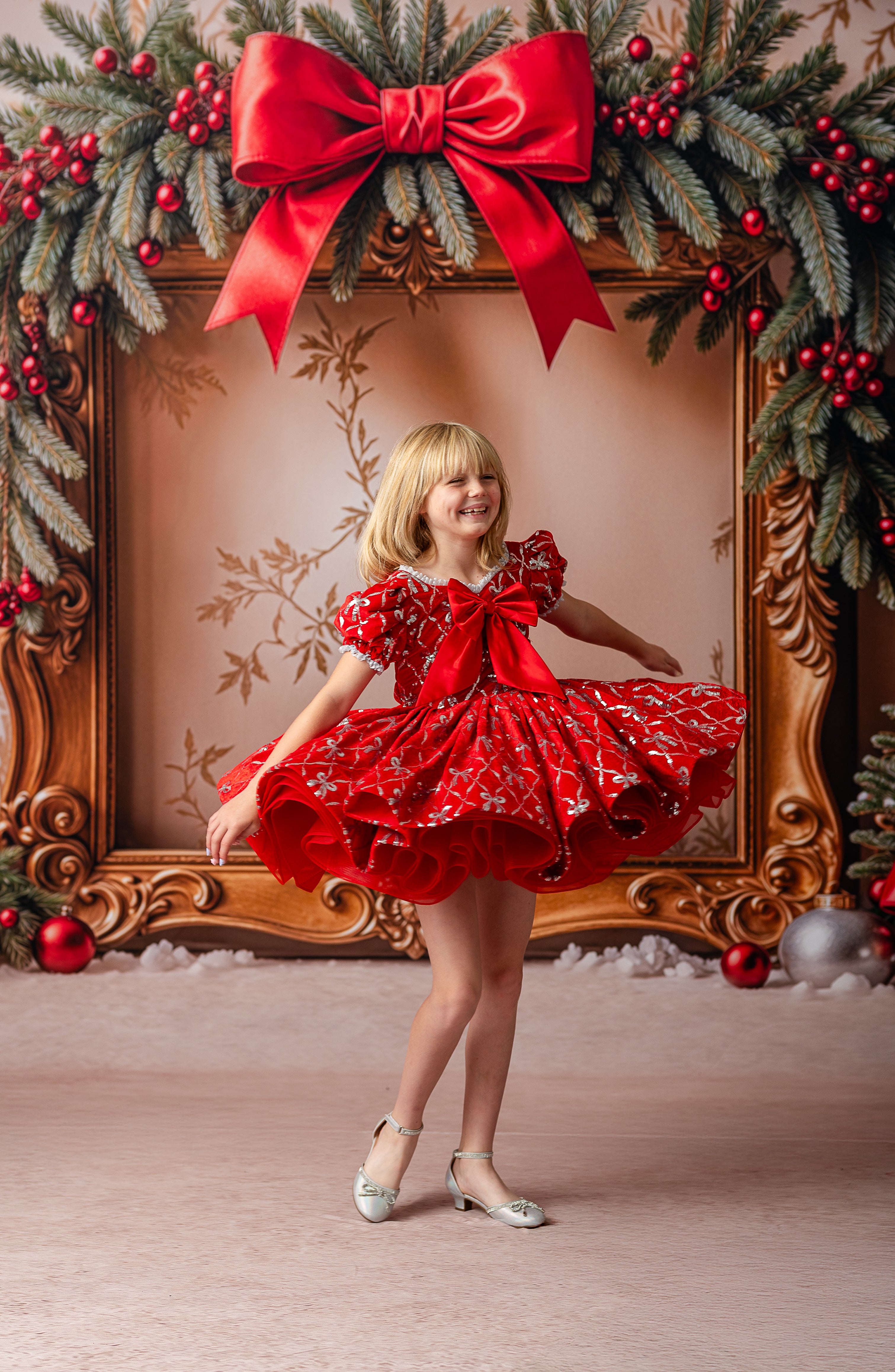 Velvet Whimsy Bows Dress styled with vintage lace trim and satin bow