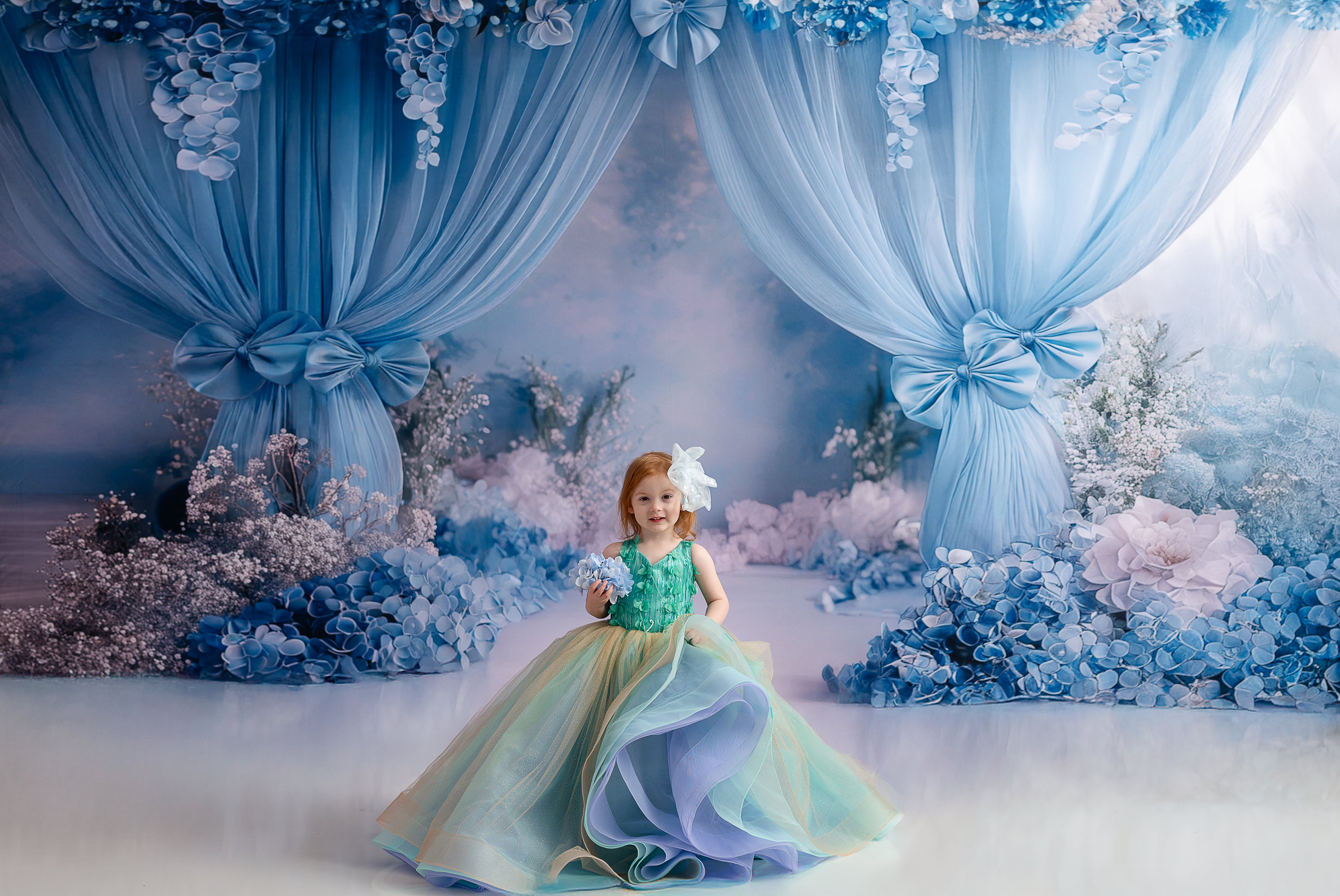 "Evelyn" -Toddler Floor Length Gown-Aqua - (3-5 Year)