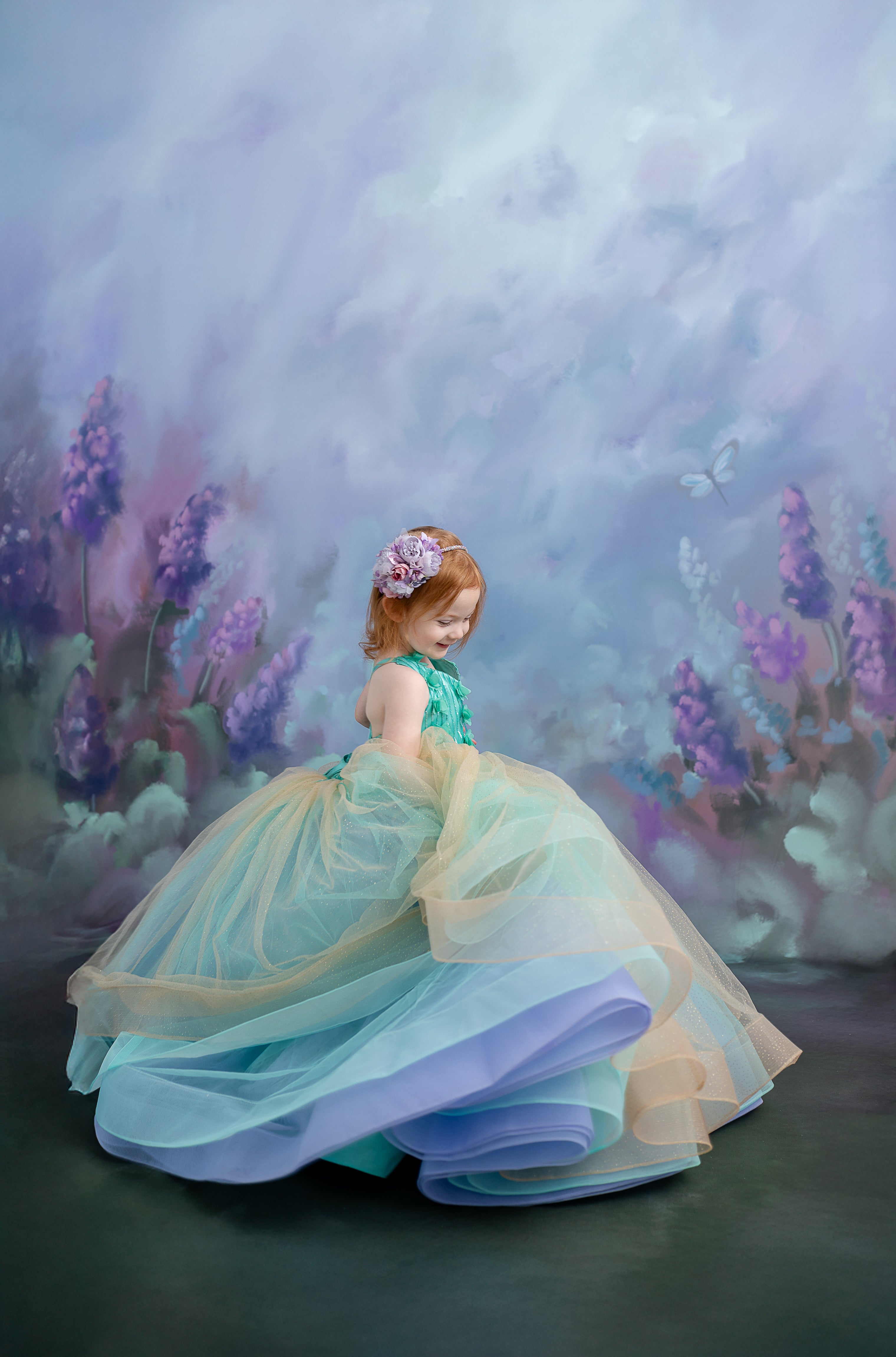 "Evelyn" -Toddler Floor Length Gown-Aqua - (3-5 Year)