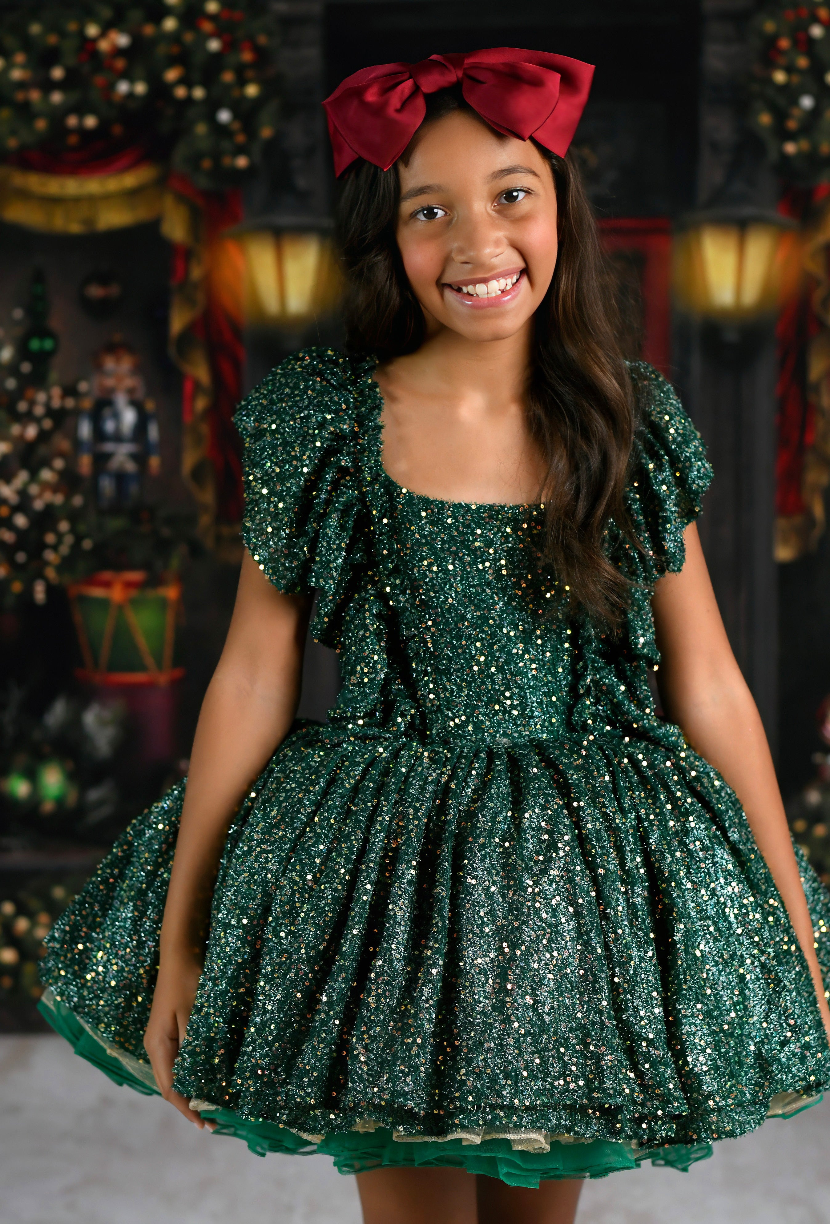 Couture holiday rental gown: "Holly" -  petal length ( 6 Year - Petite 7 Year up to petite 8)