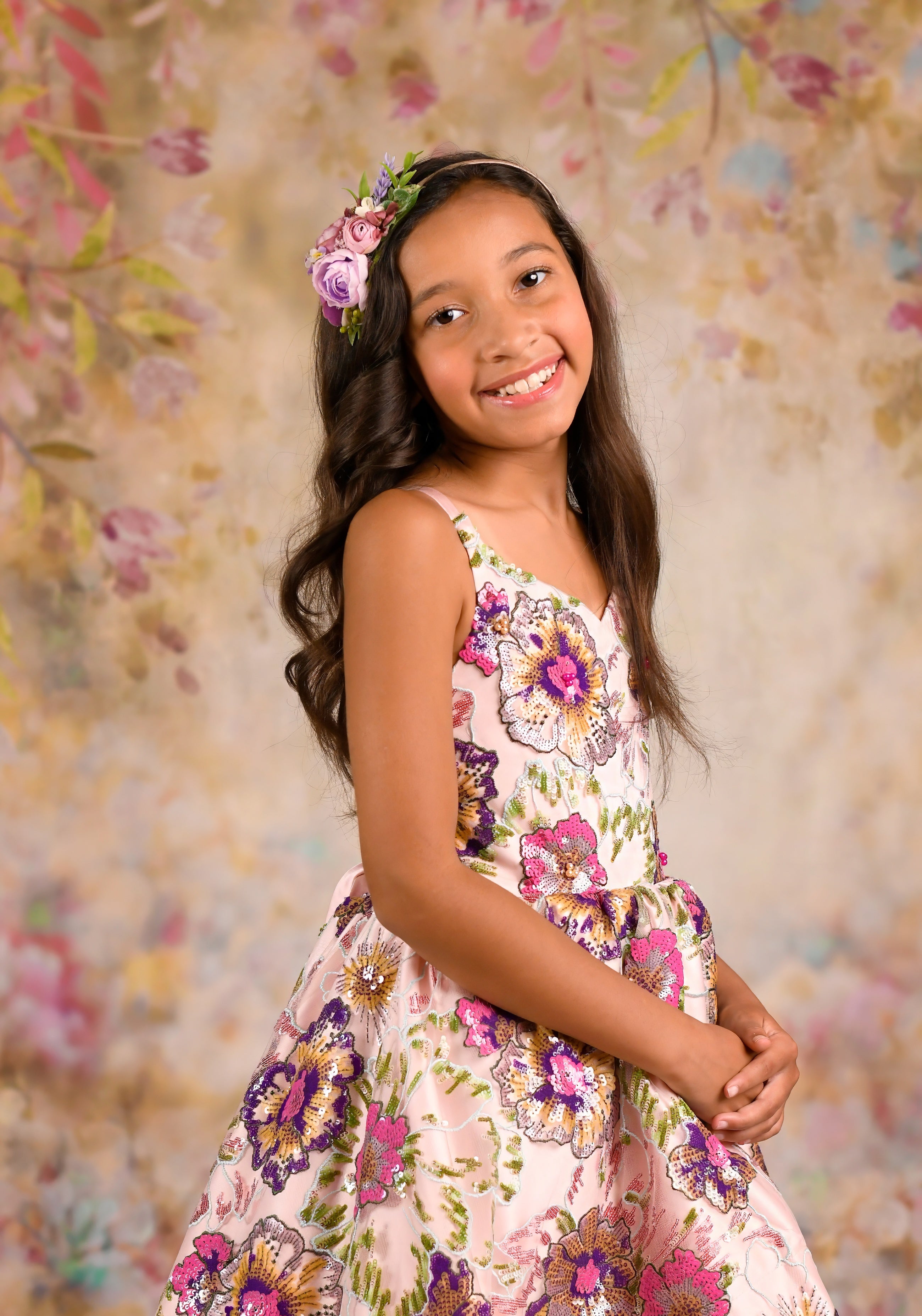 New, Couture Rental Gown "Colorful Sunset" - High Low Length Dress ( 8 Year - Petite 9 Year)