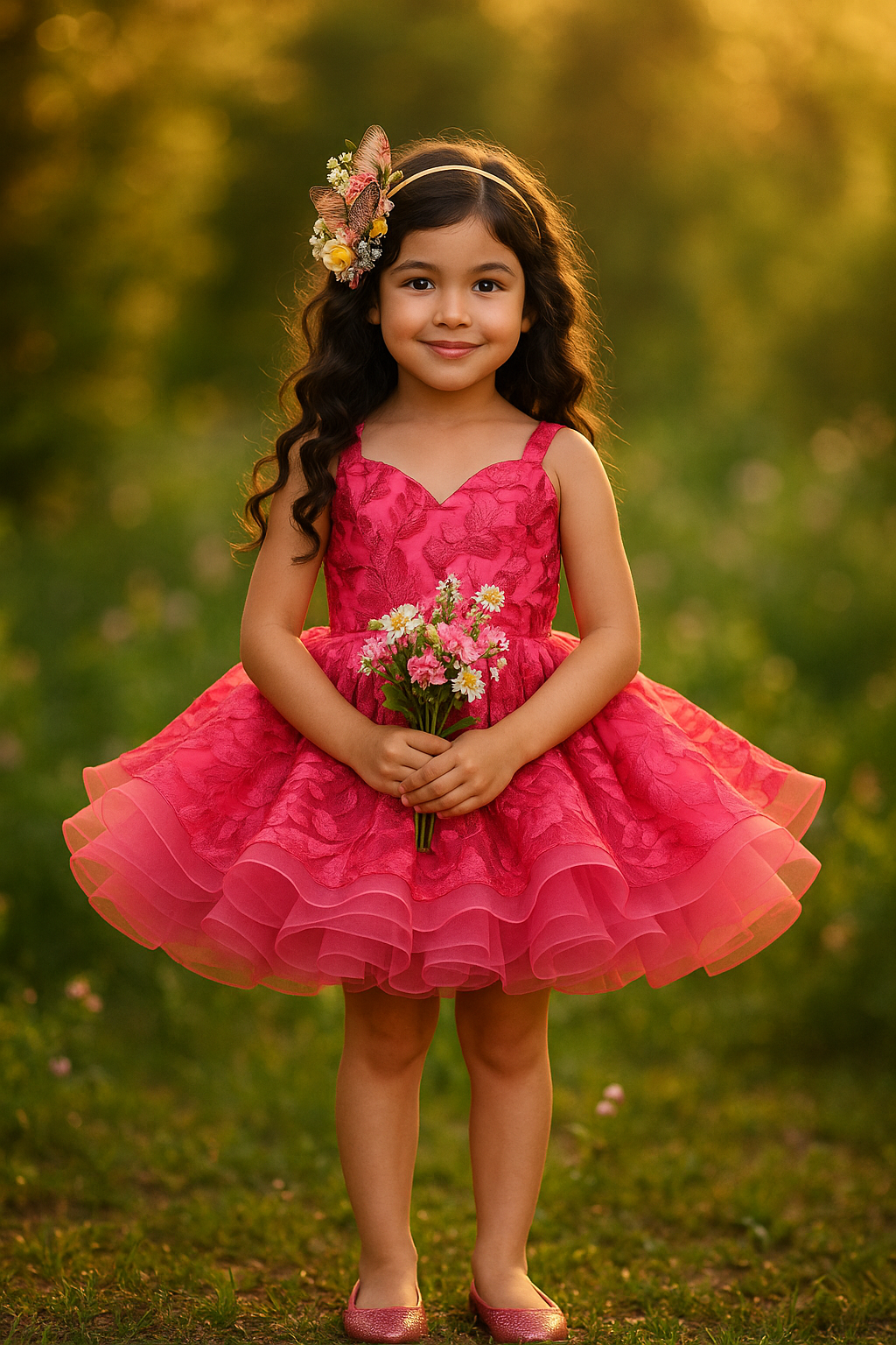NEW "Samantha" shades of Pink-  Dress Petal Short Length Dress ( 4 Year - Petite 5 Year)