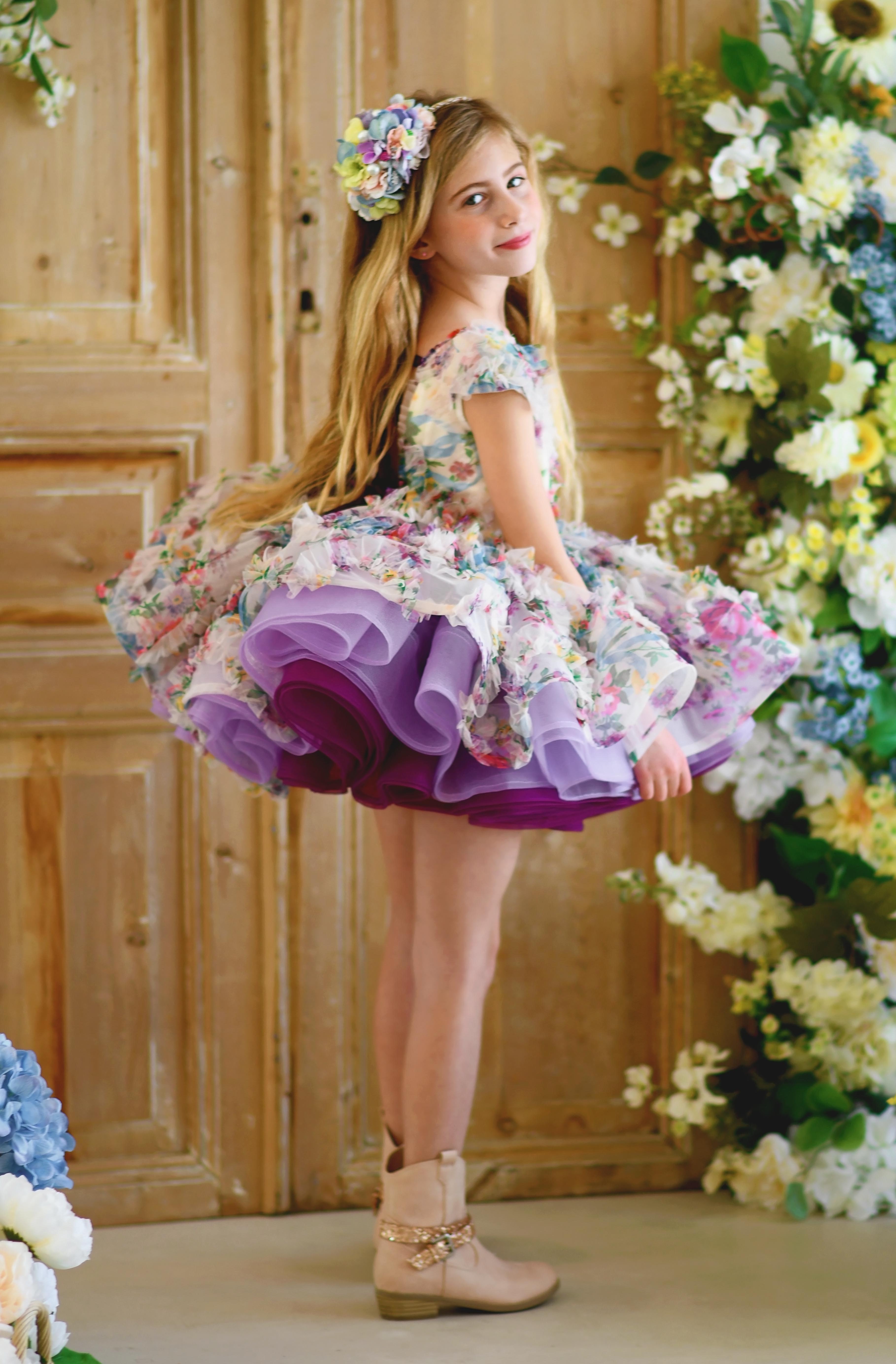EXCLUSIVE LIMITED RELEASE GOWN - "MEADOW BLOOM" - Petal length dress ( 4 Year - 6 Year)
