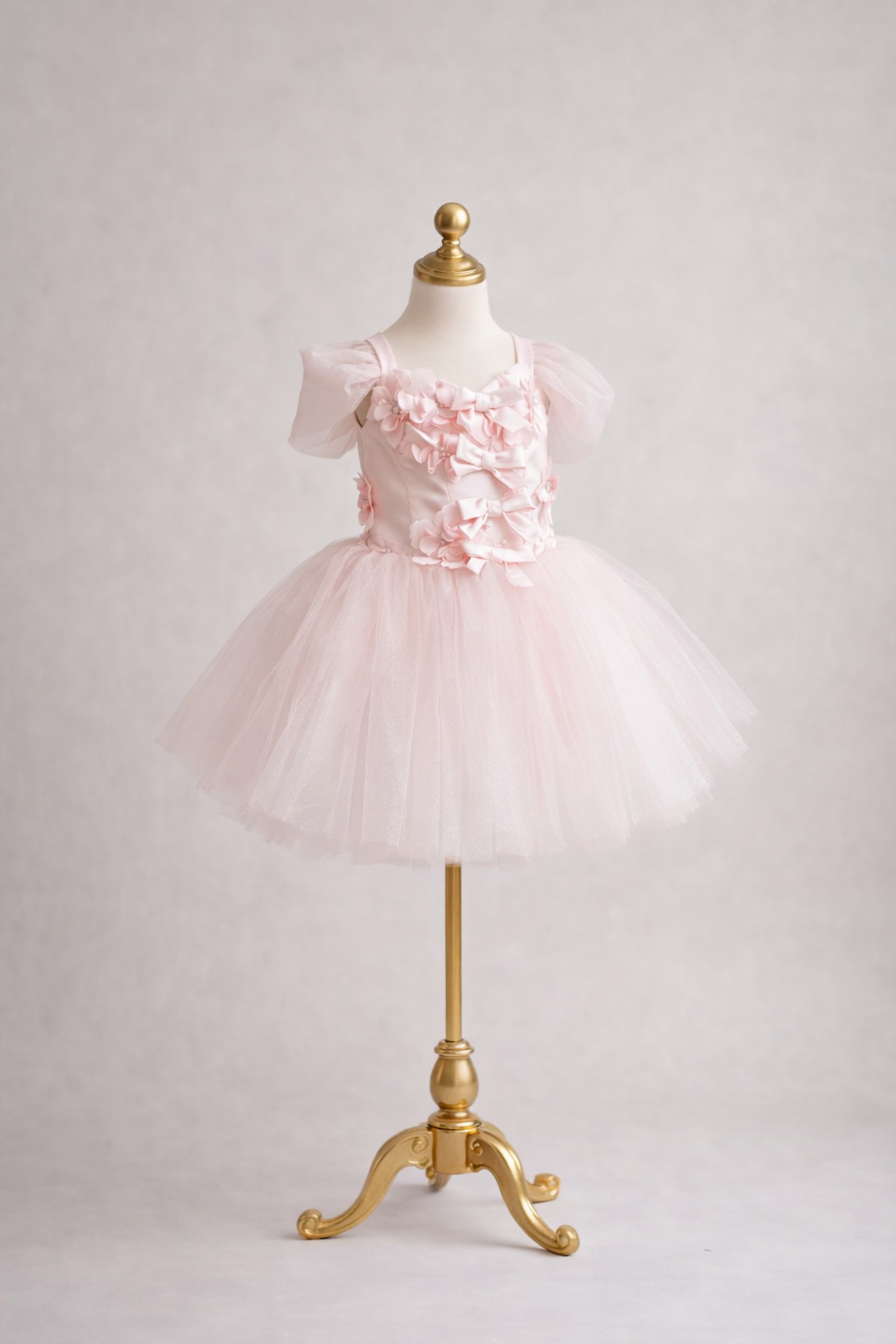 "Blushing Ballerina" Petal-Length Dress with Removable Puff Sleeves for Photography & Special Occasions