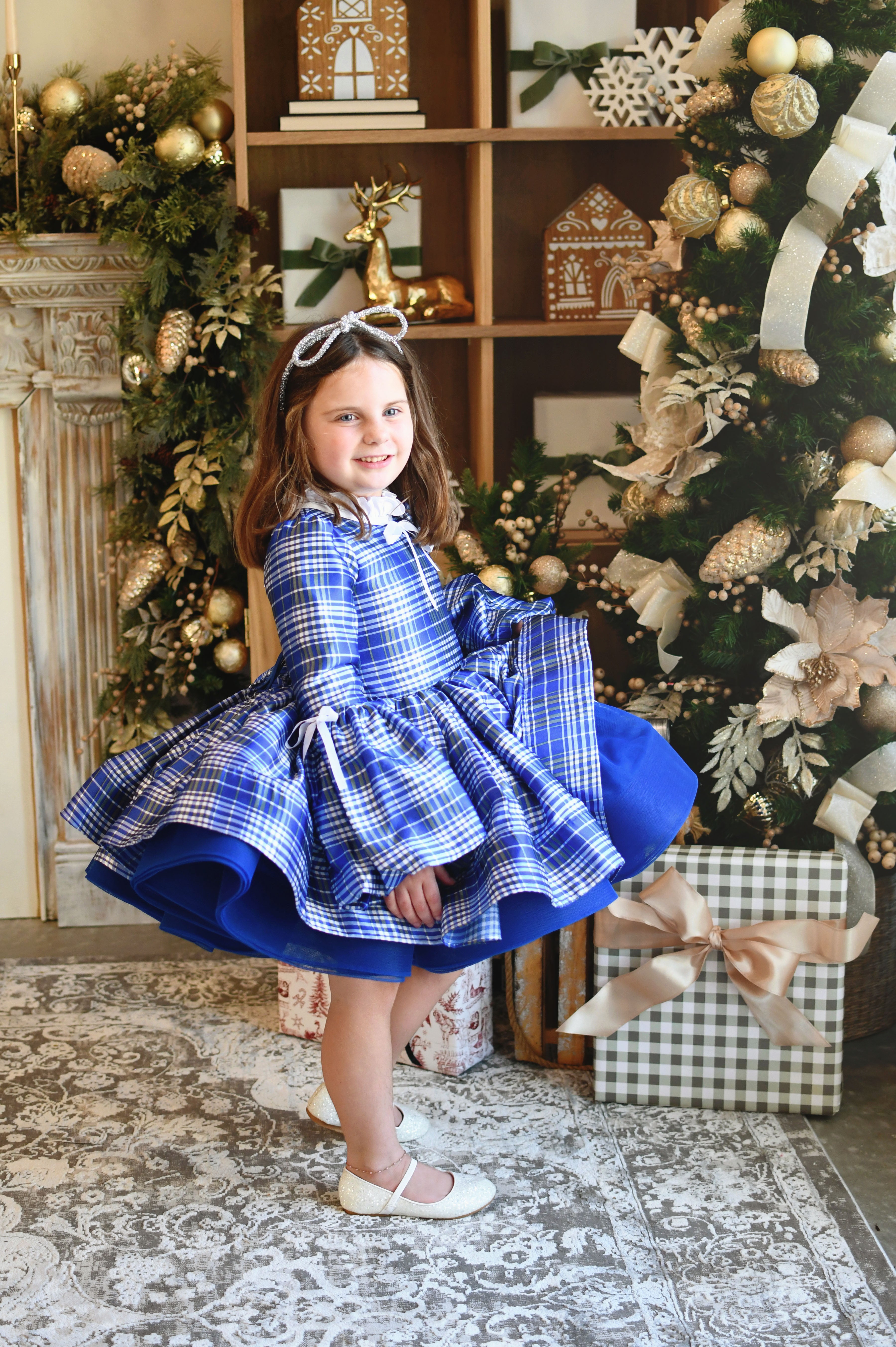 REMNANT blue checkered silk satin