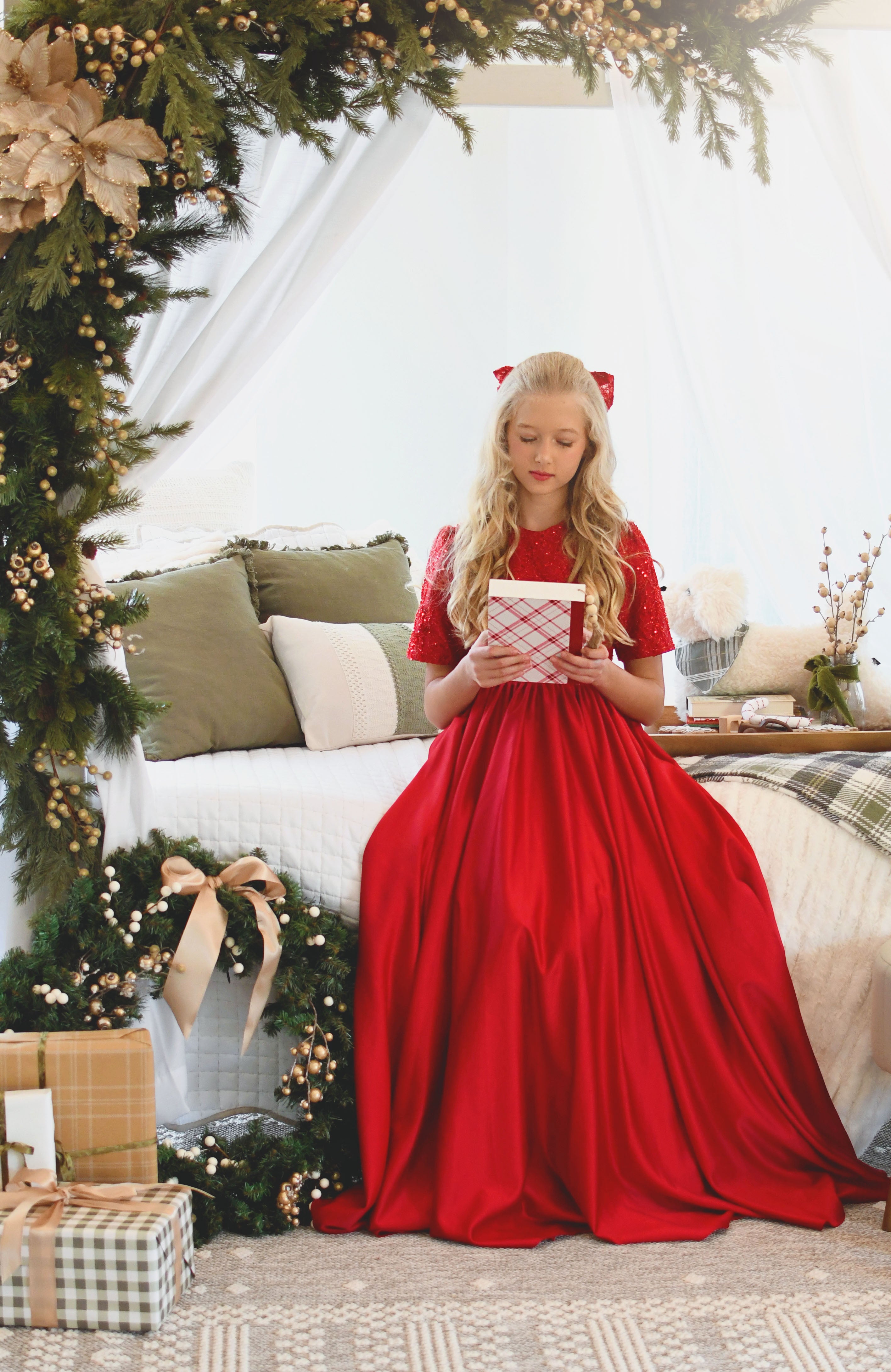 "Scarlet Sparkle" Silk Satin Floor Length Gown (7-10 Year)