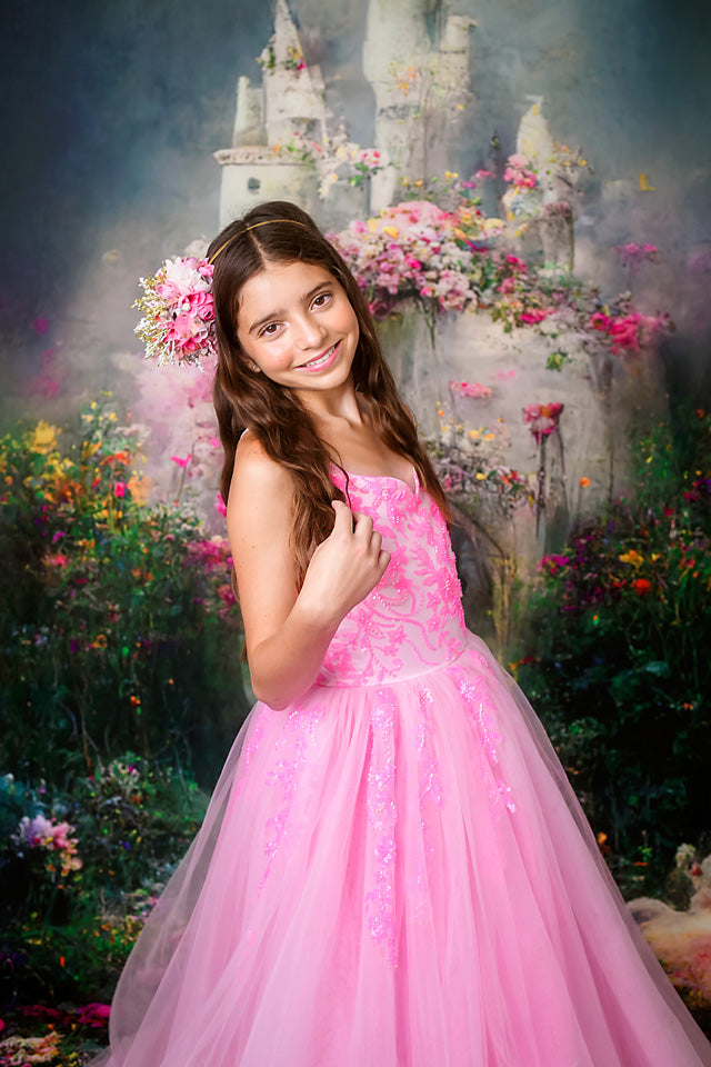 Pink dresses, photography dresses, dream dress sessions, dress rentals, baby dream backdrops, castle drop