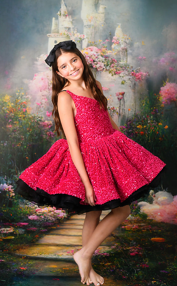 Barbie inspired short dress, photography dresses, dream dress sessions, dress rentals, baby dream backdrops, castle drop
