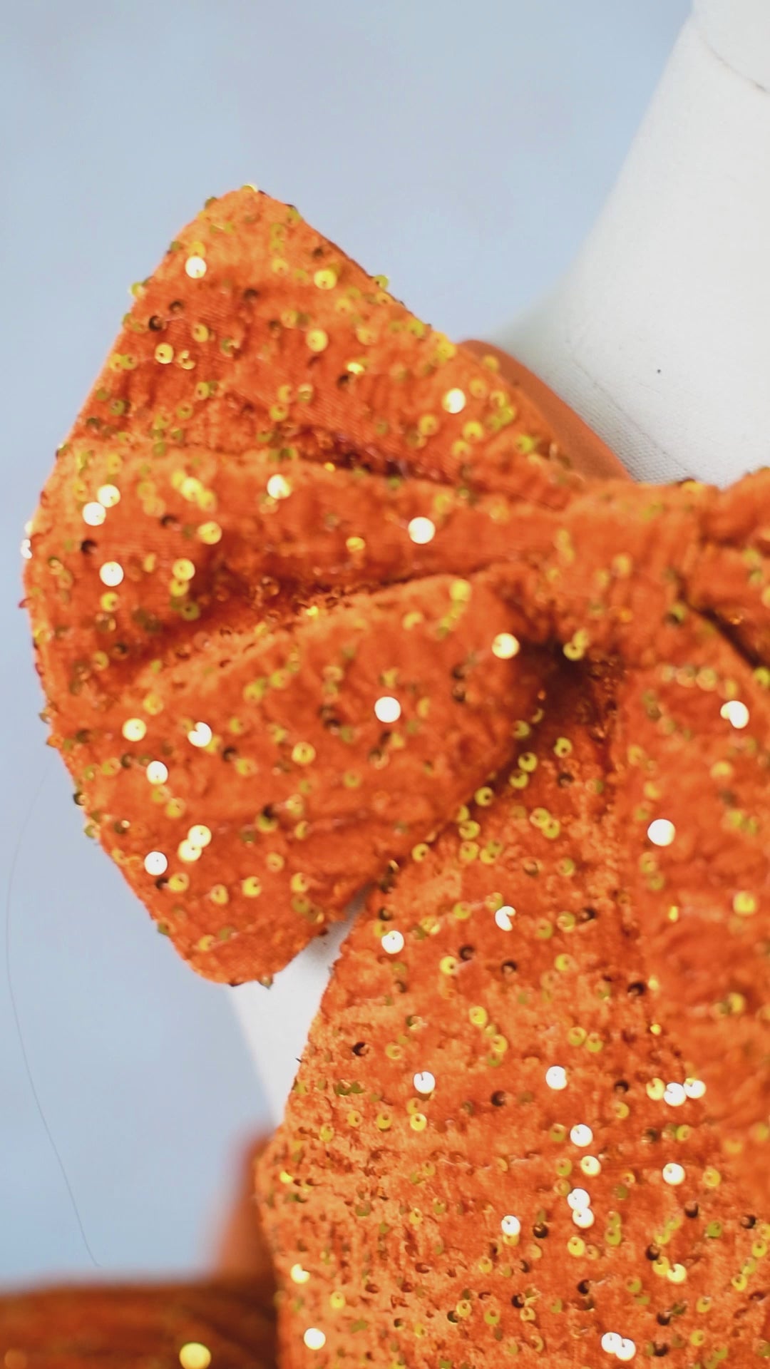 Orange sequin couture dress for girls inspired by Taylor Swift performance outfits.