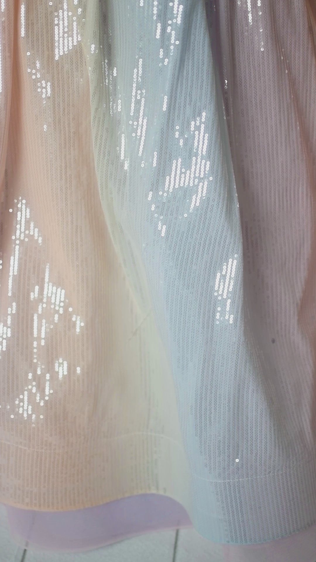 Aurora Gleam gown showing the ethereal tulle skirt and shimmering ombré fabric.