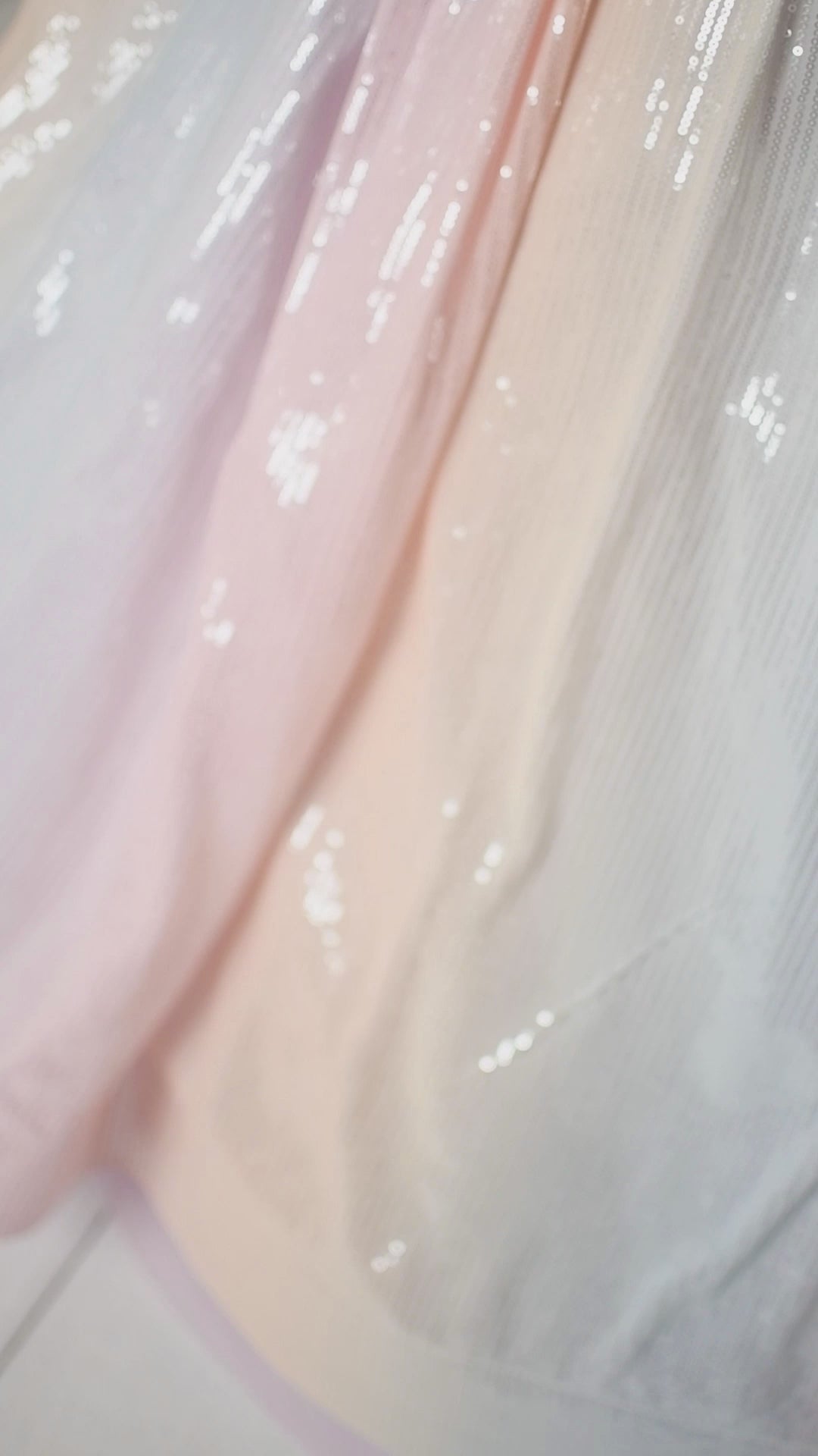 Full view of Aurora Gleam gown with soft tulle bodice and ombré fabric skirt.