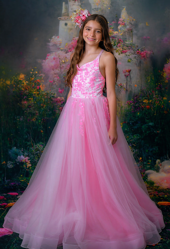 Rental gowns: Floor long rental dress -  pink beaded dress for girls. Girls dresses for photography sessions. 