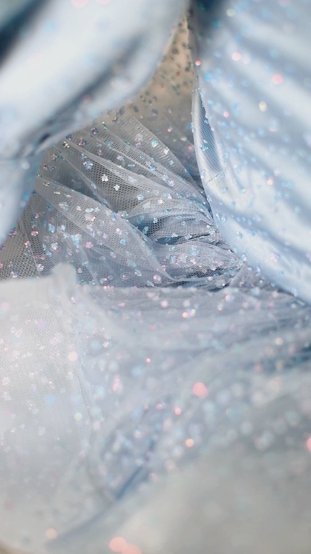 Full view of Snowflake Waltz Christmas dress with detachable jacket, cape, and layered pastel tulle skirt