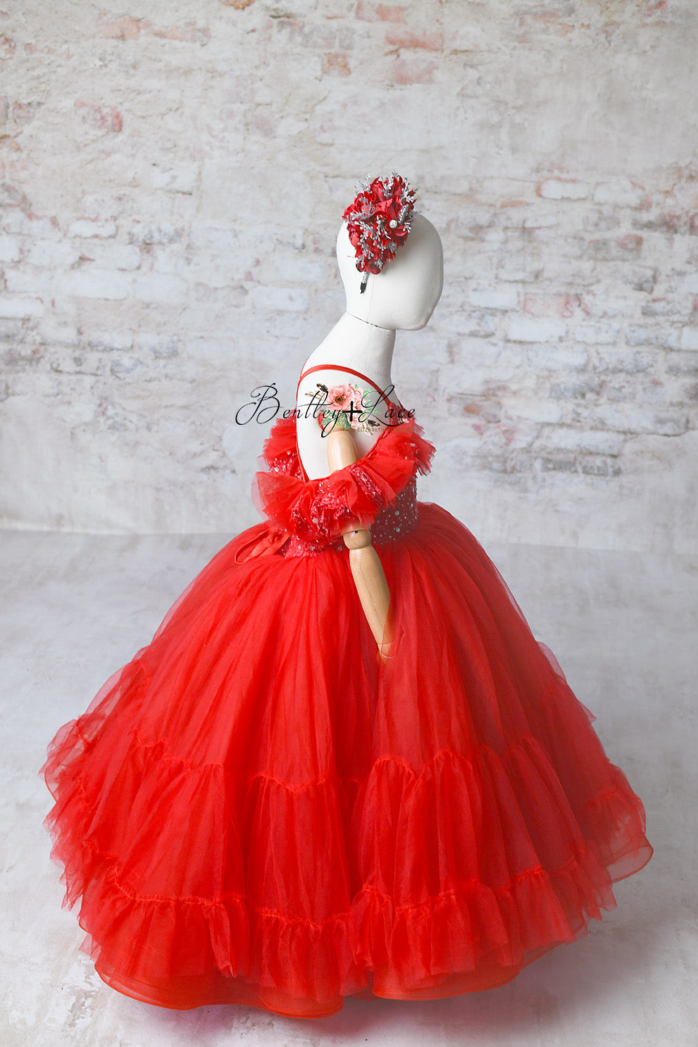 Red Christmas children's floor long gown- dress rental