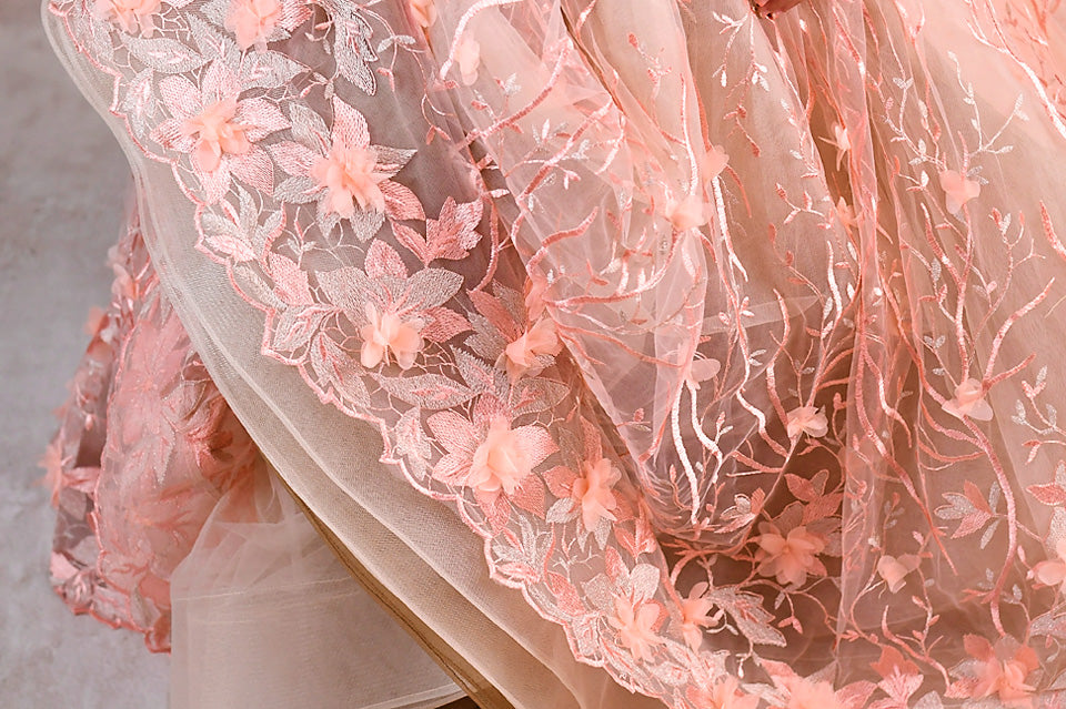 Couture Rental Gown "Heavenly" Peach - Floor Length Dress ( 6 Year - Petite 7 Year)