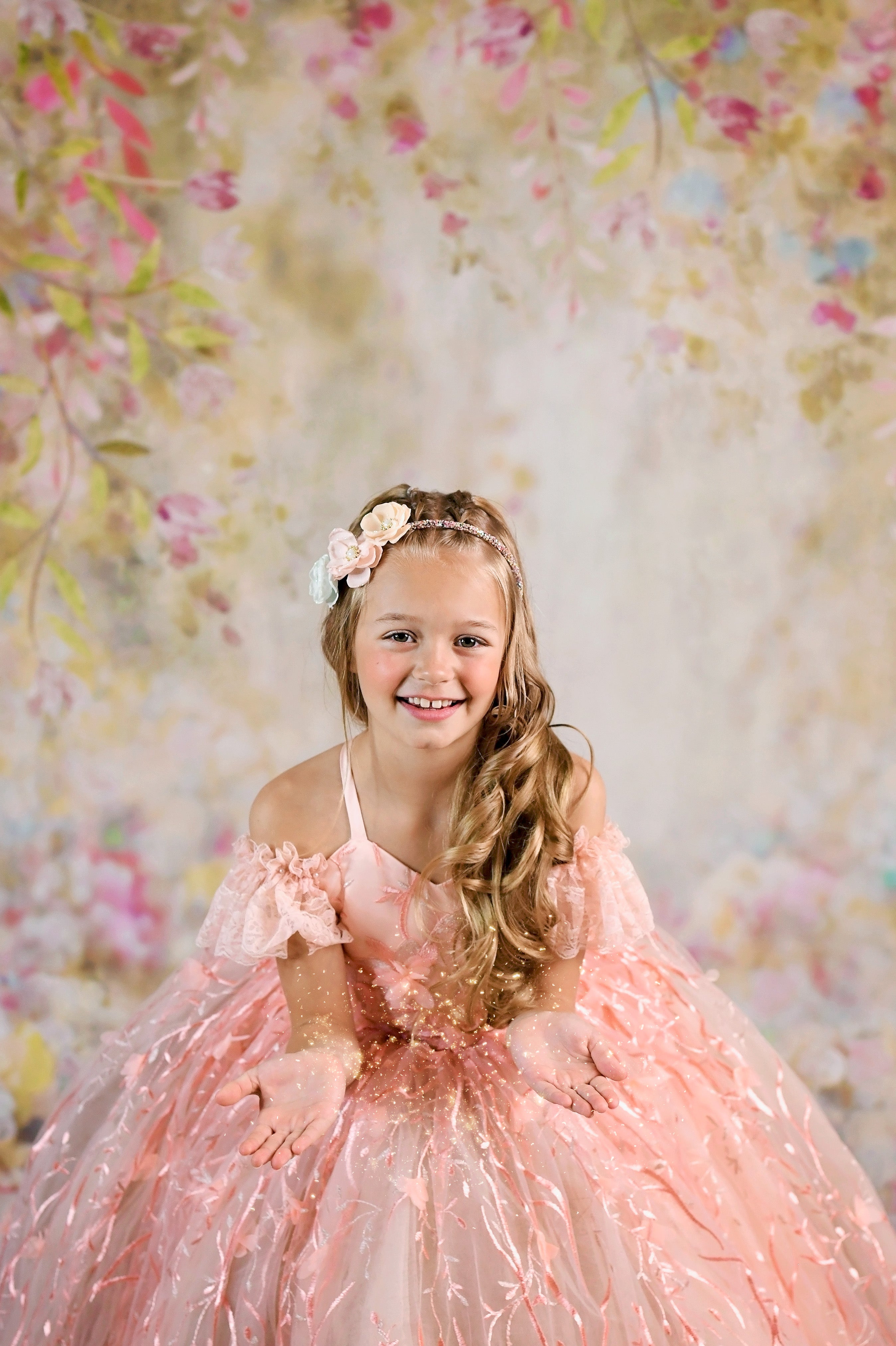 Couture Rental Gown "Heavenly" Peach -  Floor Length Dress ( 6 Year - Petite 7 Year)