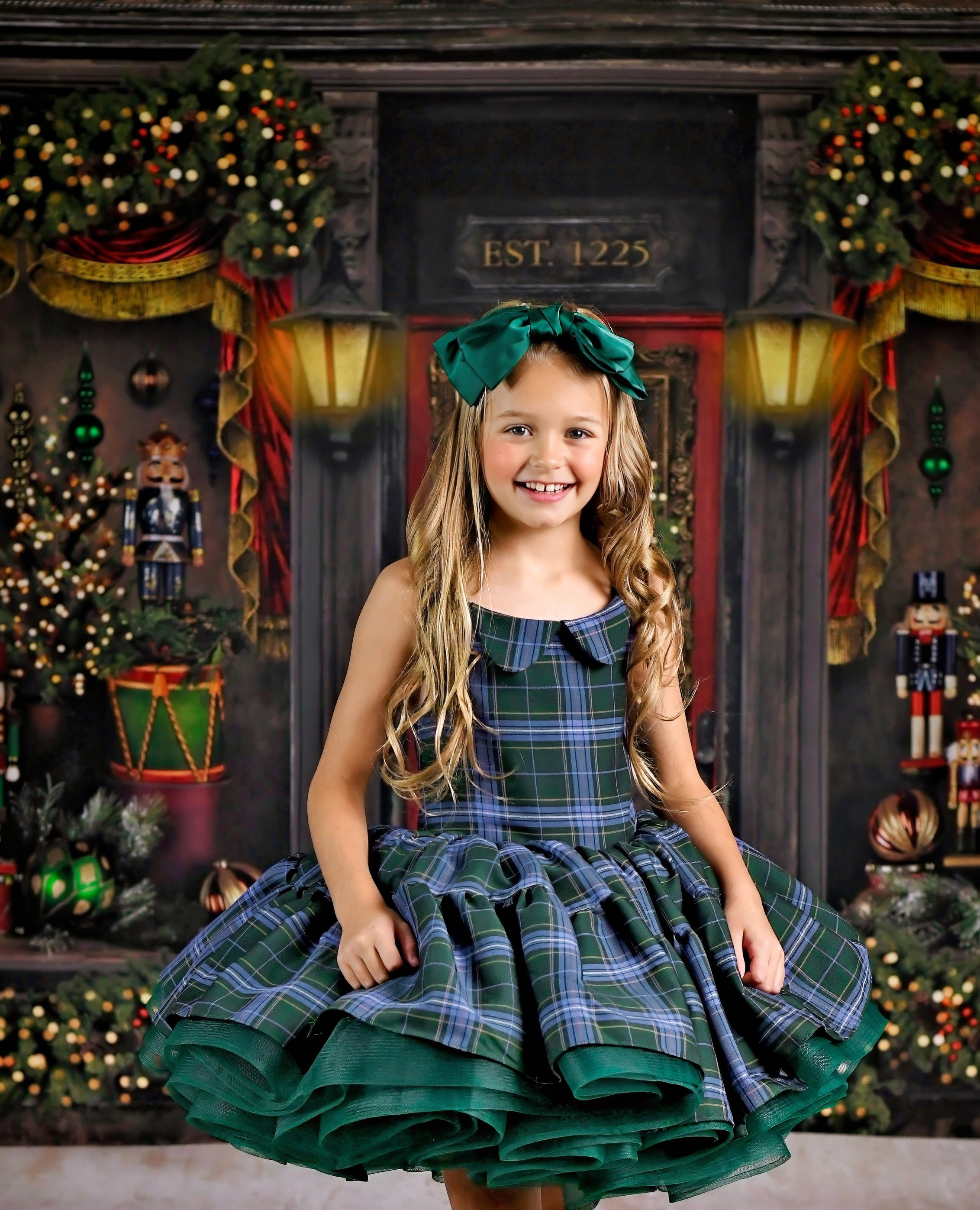 RTS NEW CONDITION Couture gown rental: "Darling Plaid" Green and Blue Vintage Dress ( 5 Year - Petite 6 Year)