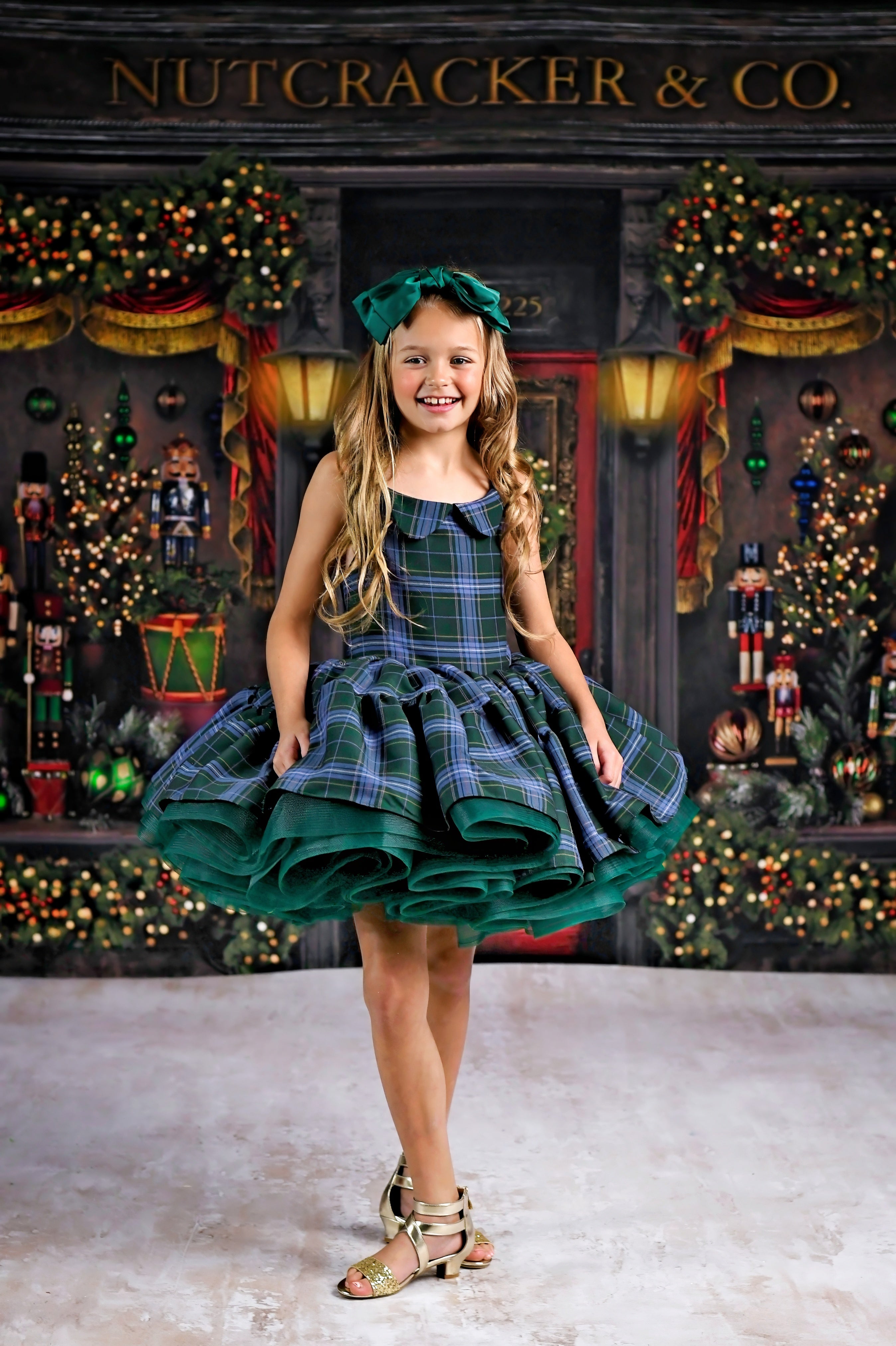 RTS NEW CONDITION Couture gown rental: "Darling Plaid" Green and Blue Vintage Dress ( 5 Year - Petite 6 Year)