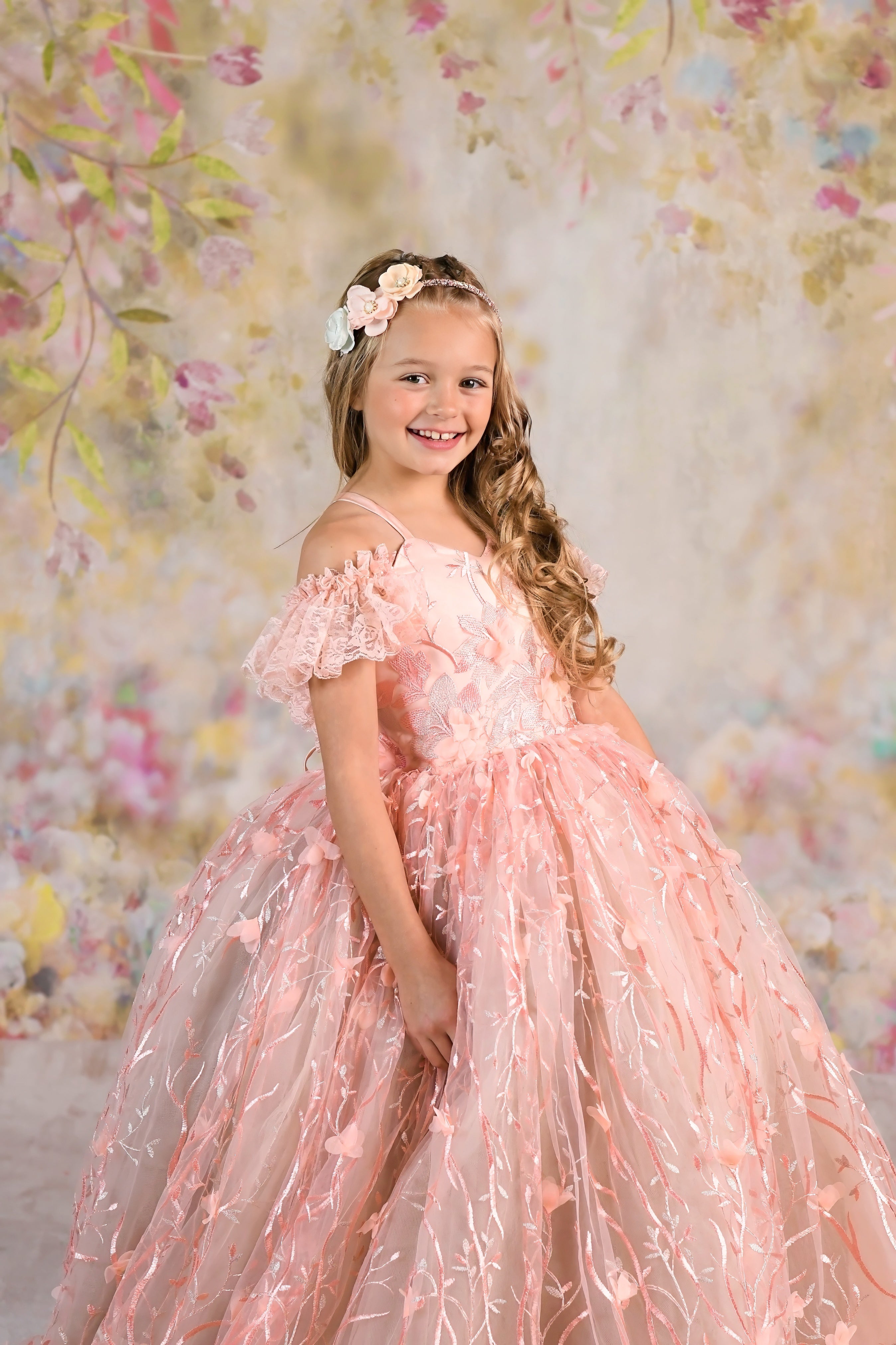 Couture Rental Gown "Heavenly" Peach - Floor Length Dress ( 6 Year - Petite 7 Year)