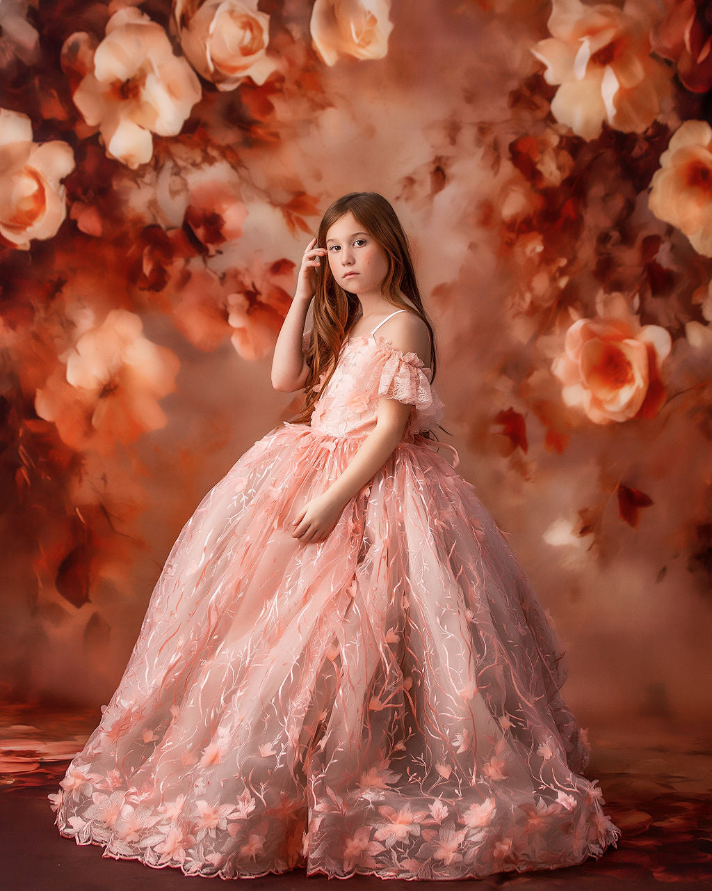 Couture Rental Gown "Heavenly" Peach - Floor Length Dress ( 6 Year - Petite 7 Year)