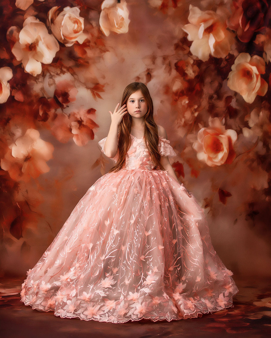 Couture Rental Gown "Heavenly" Peach - Floor Length Dress ( 6 Year - Petite 7 Year)