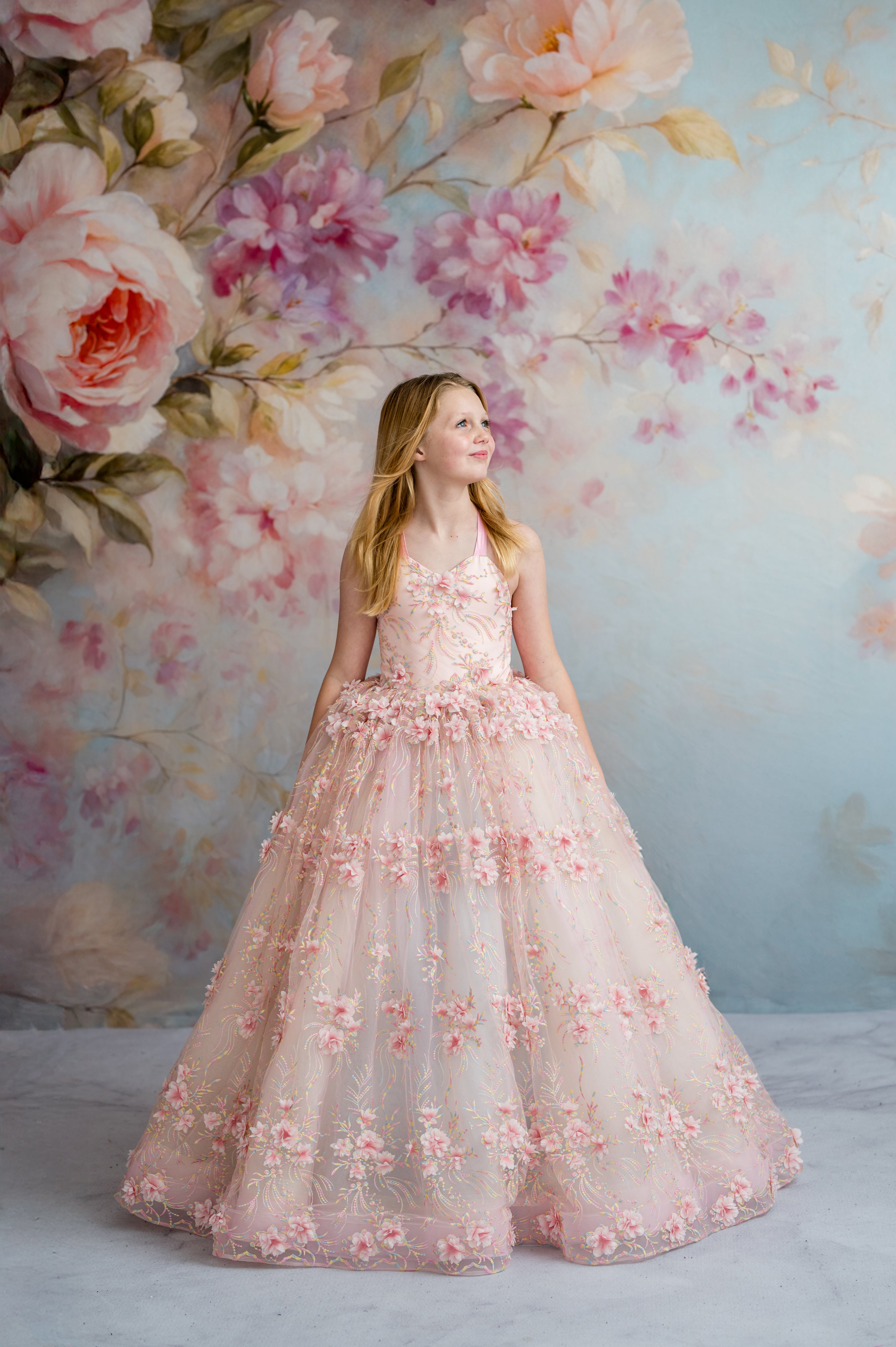 Little Blossom Promise Floor-Length Gown – Children’s Couture Editorial Dress for Special Occasions
